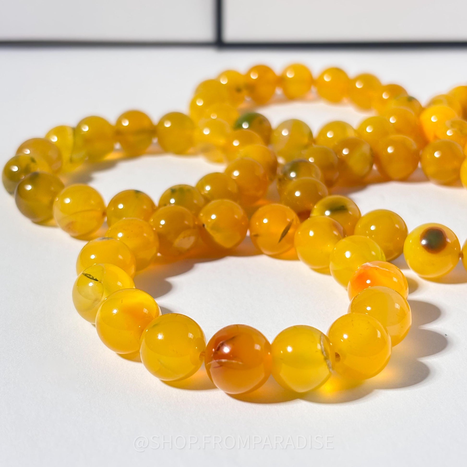 Yellow Agate Round Bead Crystal Stretch Bracelet
