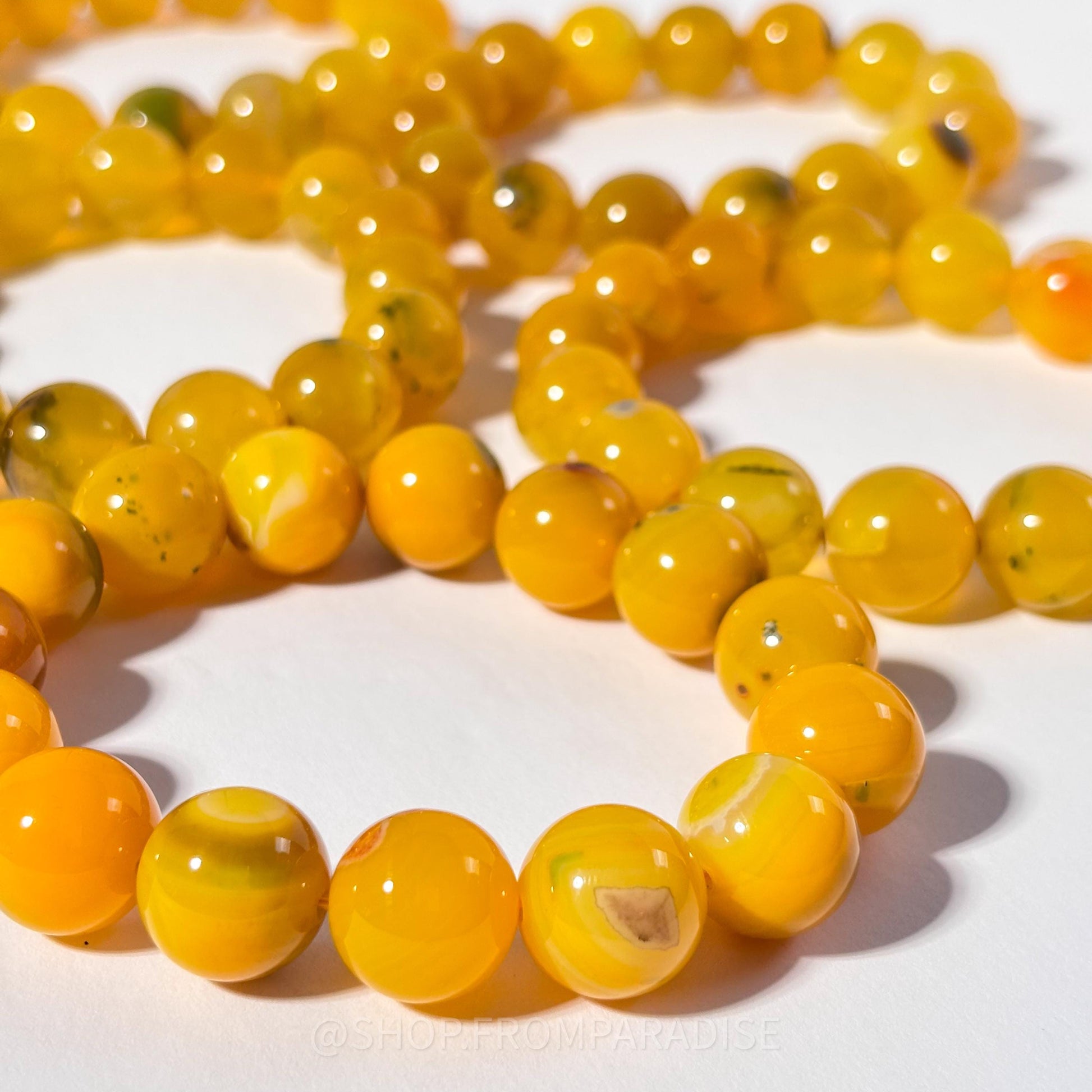 Yellow Agate Round Bead Crystal Stretch Bracelet