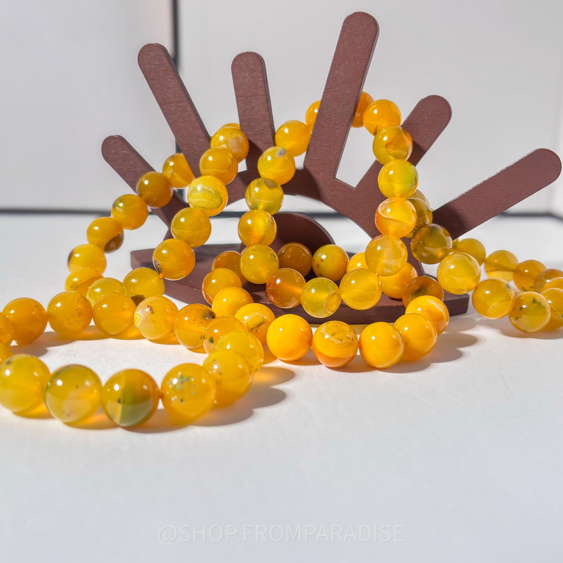Yellow Agate Round Bead Crystal Stretch Bracelet