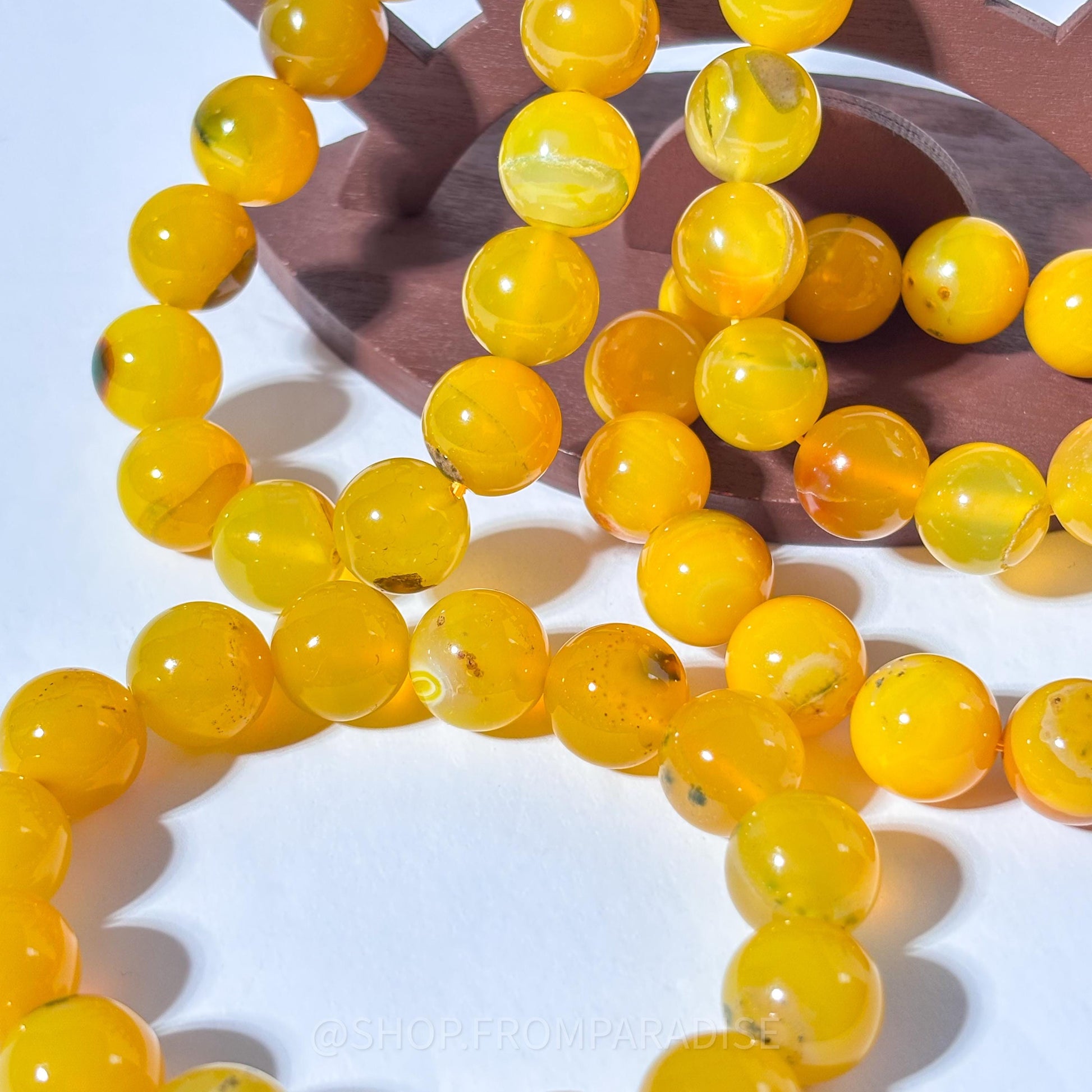 Yellow Agate Round Bead Crystal Stretch Bracelet