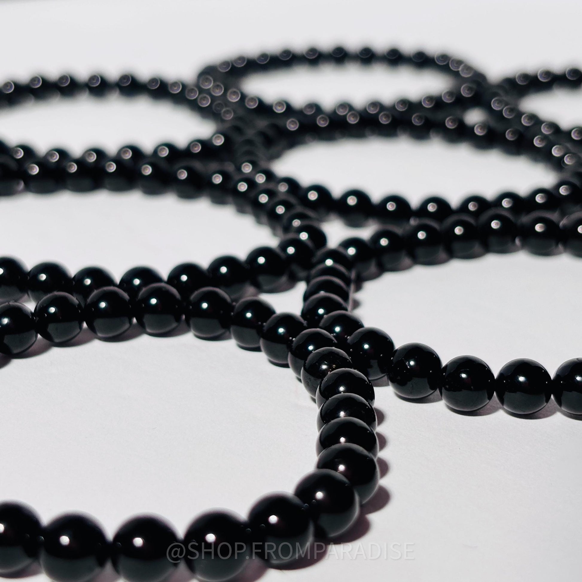 Black Tourmaline Round Bead Crystal Stretch Bracelet