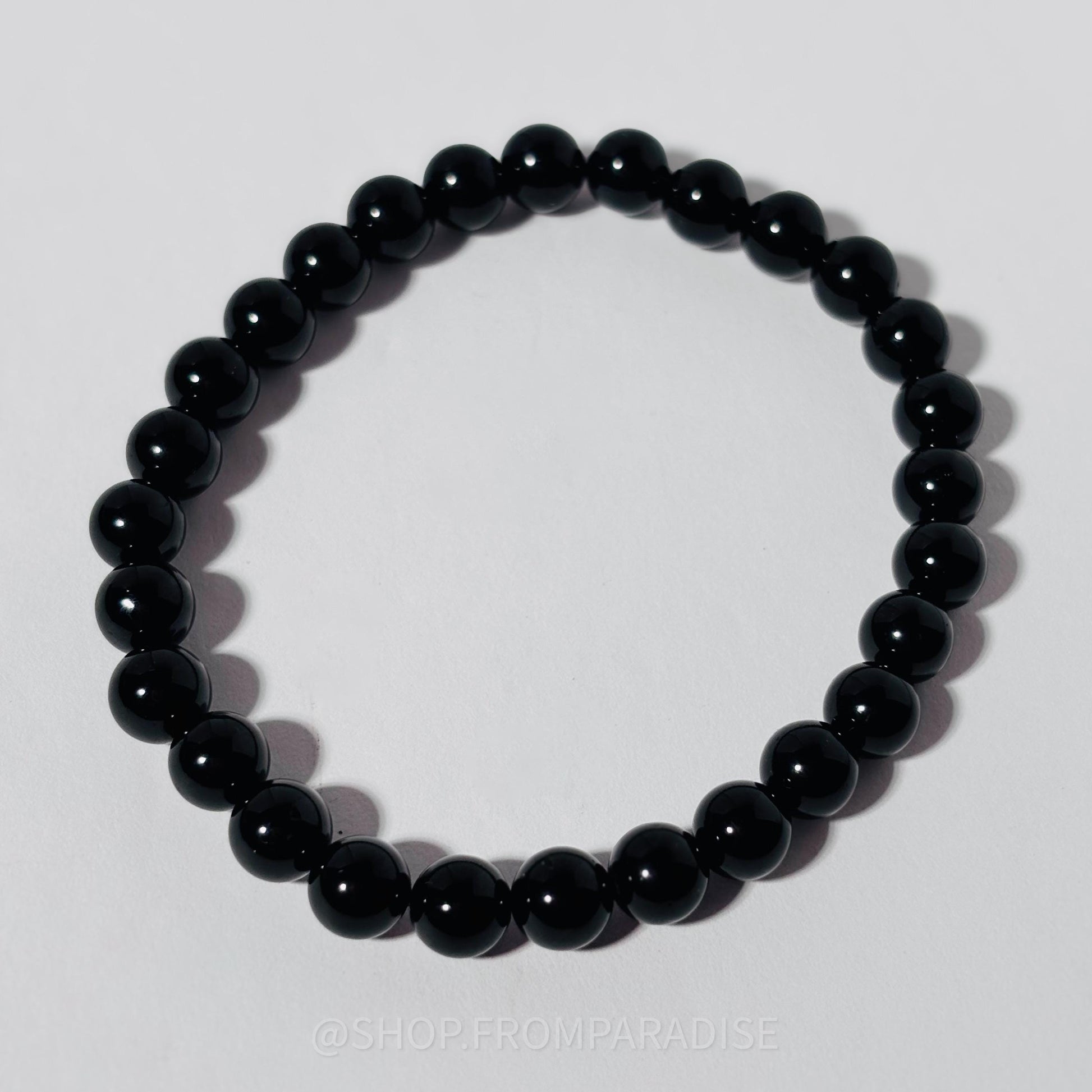 Black Tourmaline Round Bead Crystal Stretch Bracelet