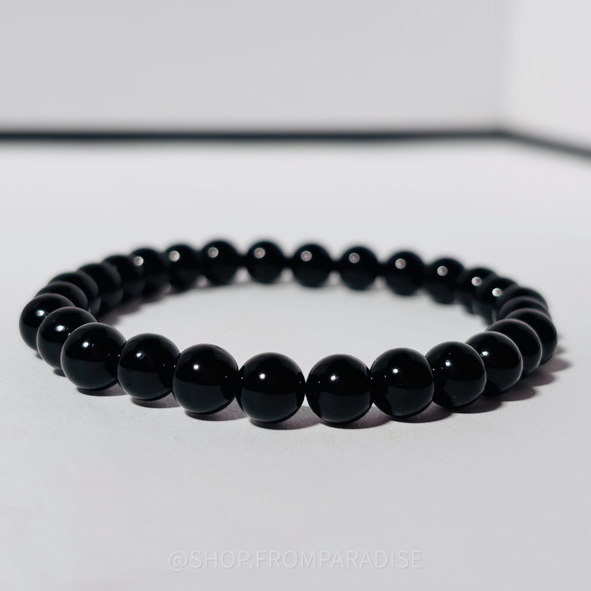 Black Tourmaline Round Bead Crystal Stretch Bracelet