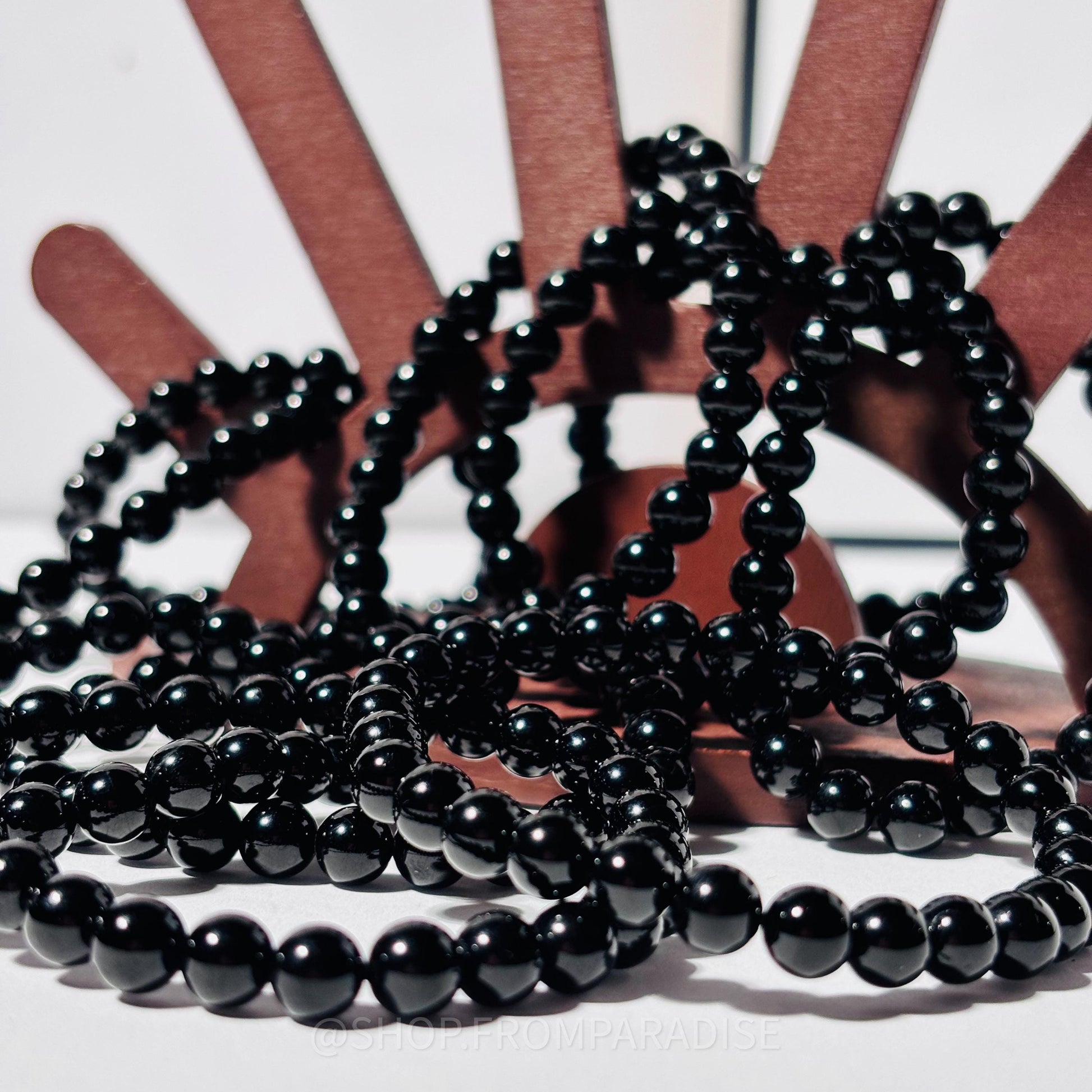 Black Tourmaline Round Bead Crystal Stretch Bracelet