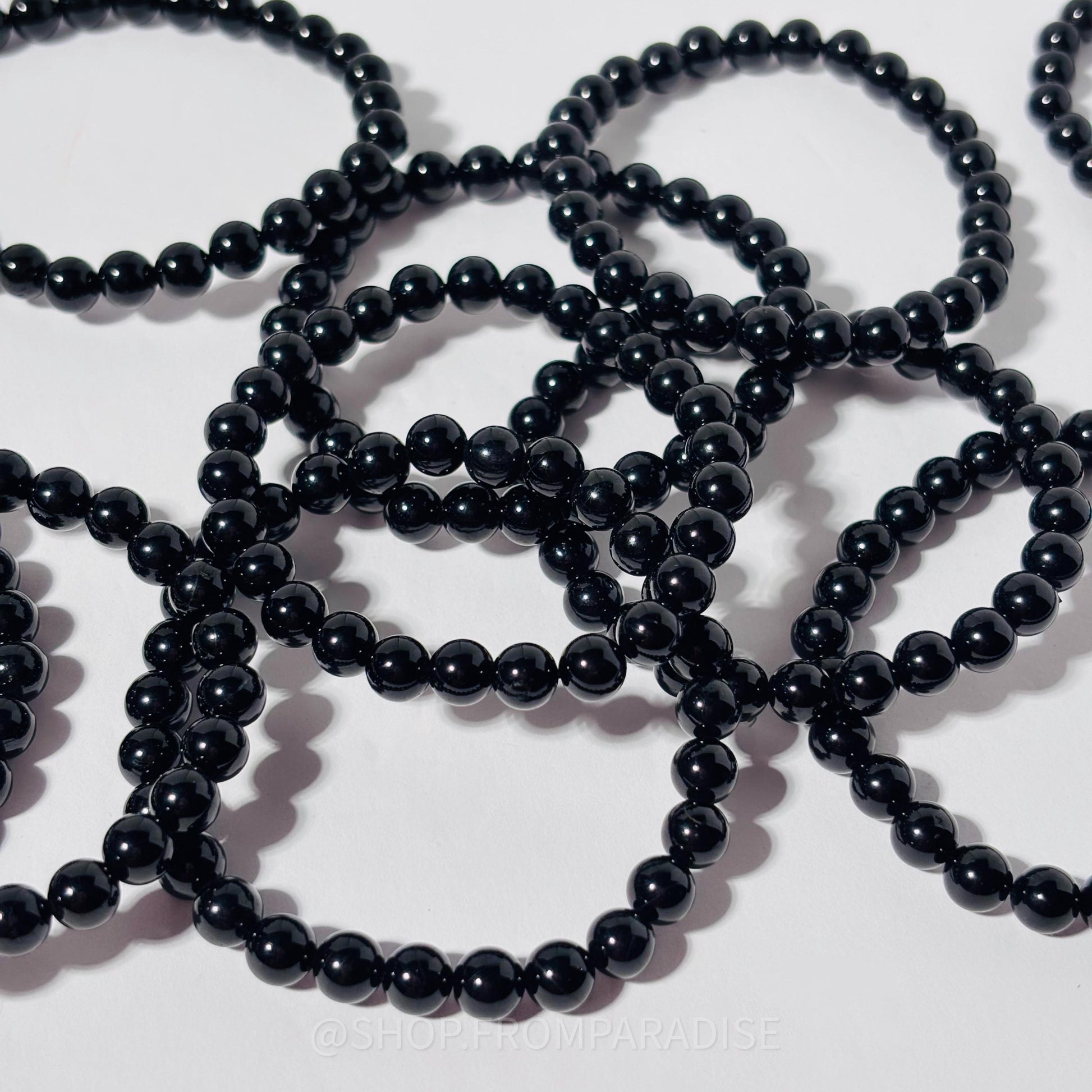 Black Tourmaline Round Bead Crystal Stretch Bracelet