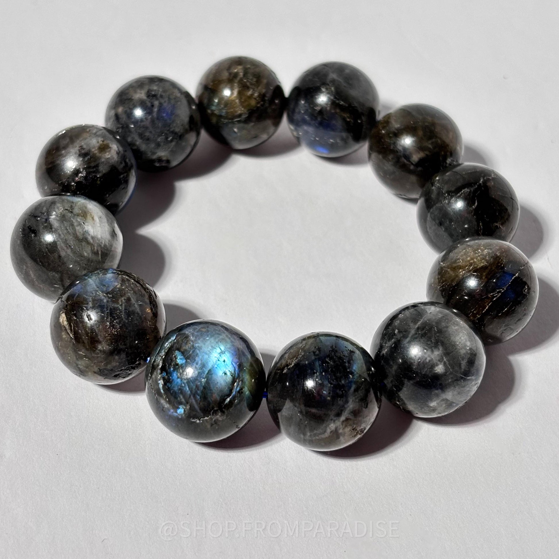 Dark Labradorite Large Round Bead Crystal Stretch Bracelet