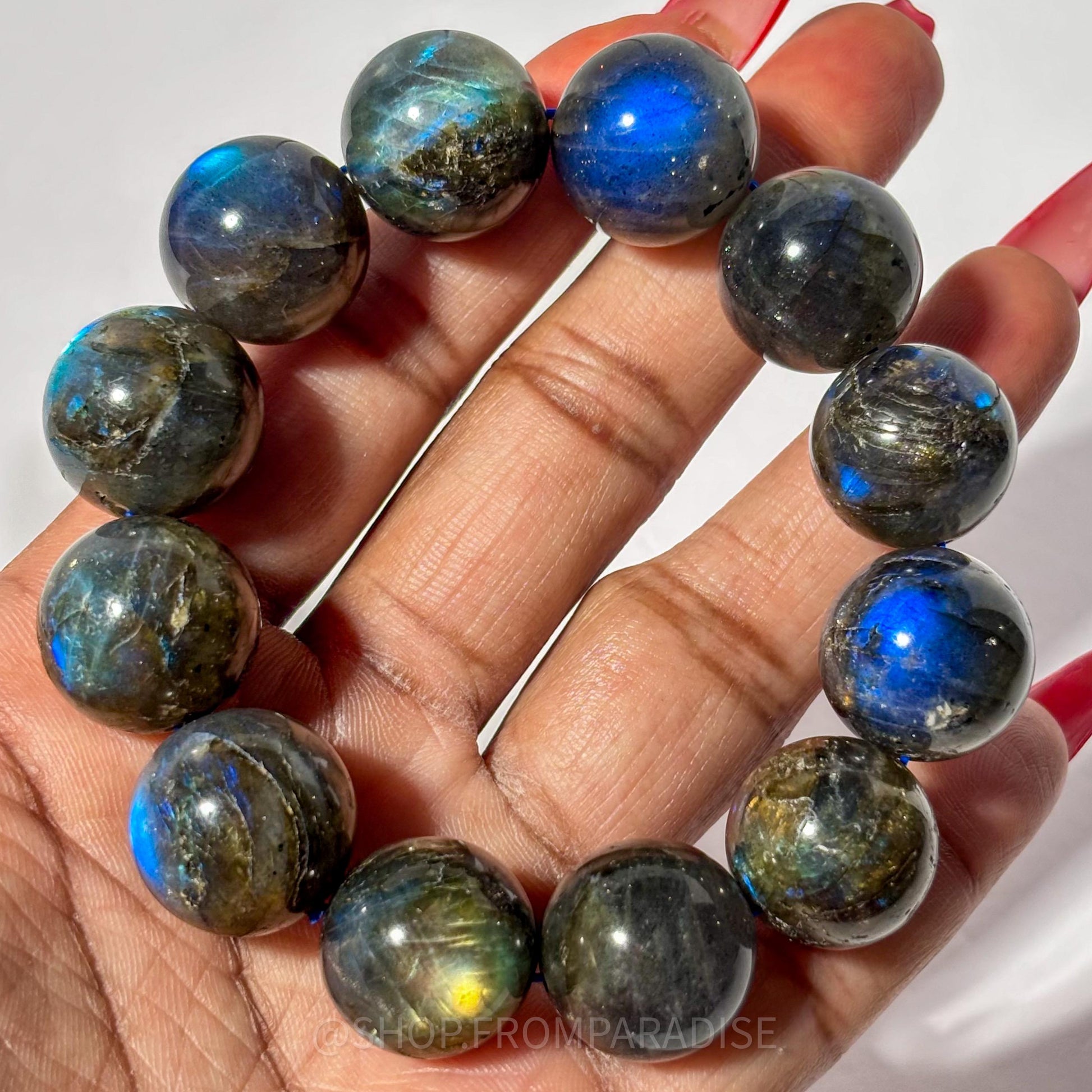 Dark Labradorite Large Round Bead Crystal Stretch Bracelet