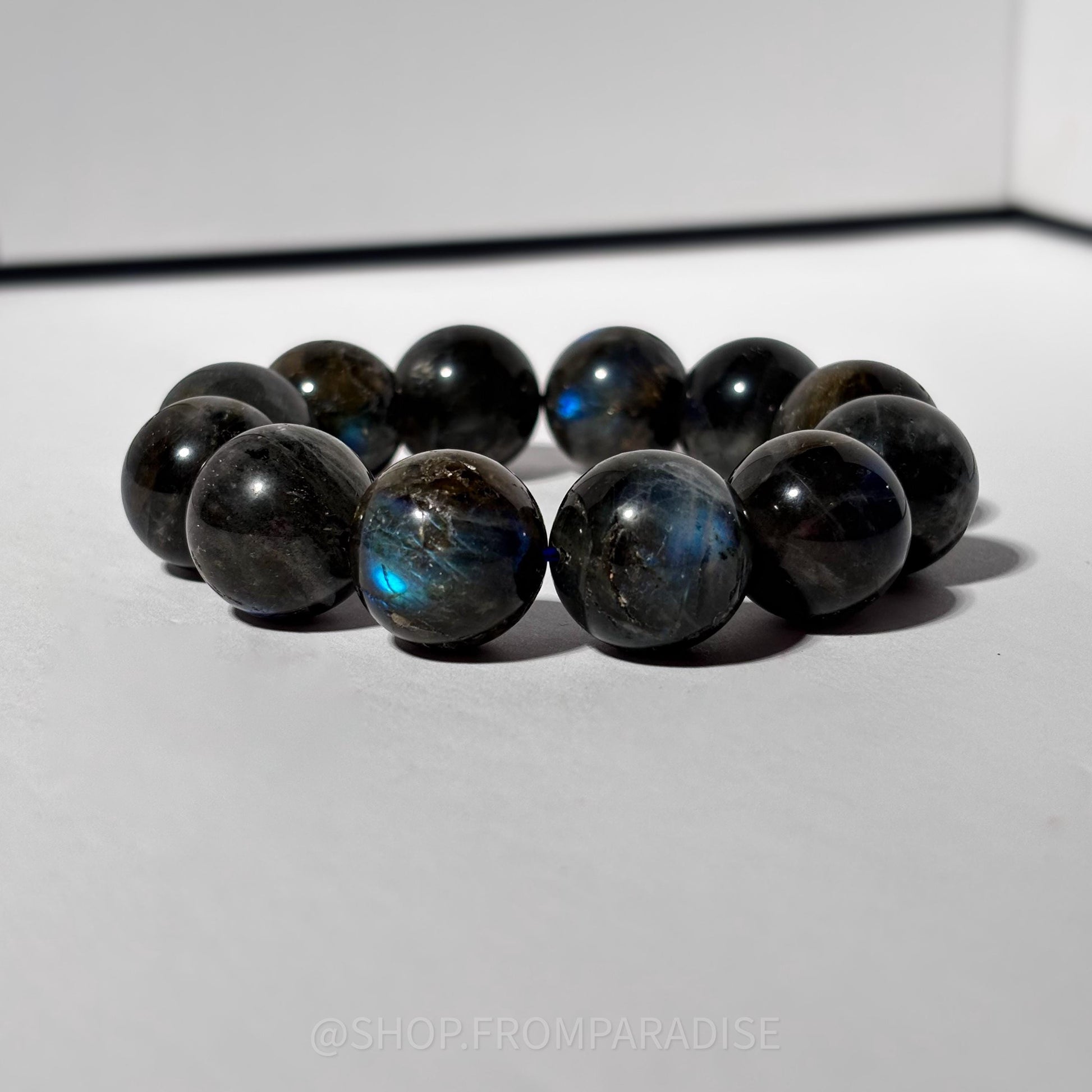 Dark Labradorite Large Round Bead Crystal Stretch Bracelet