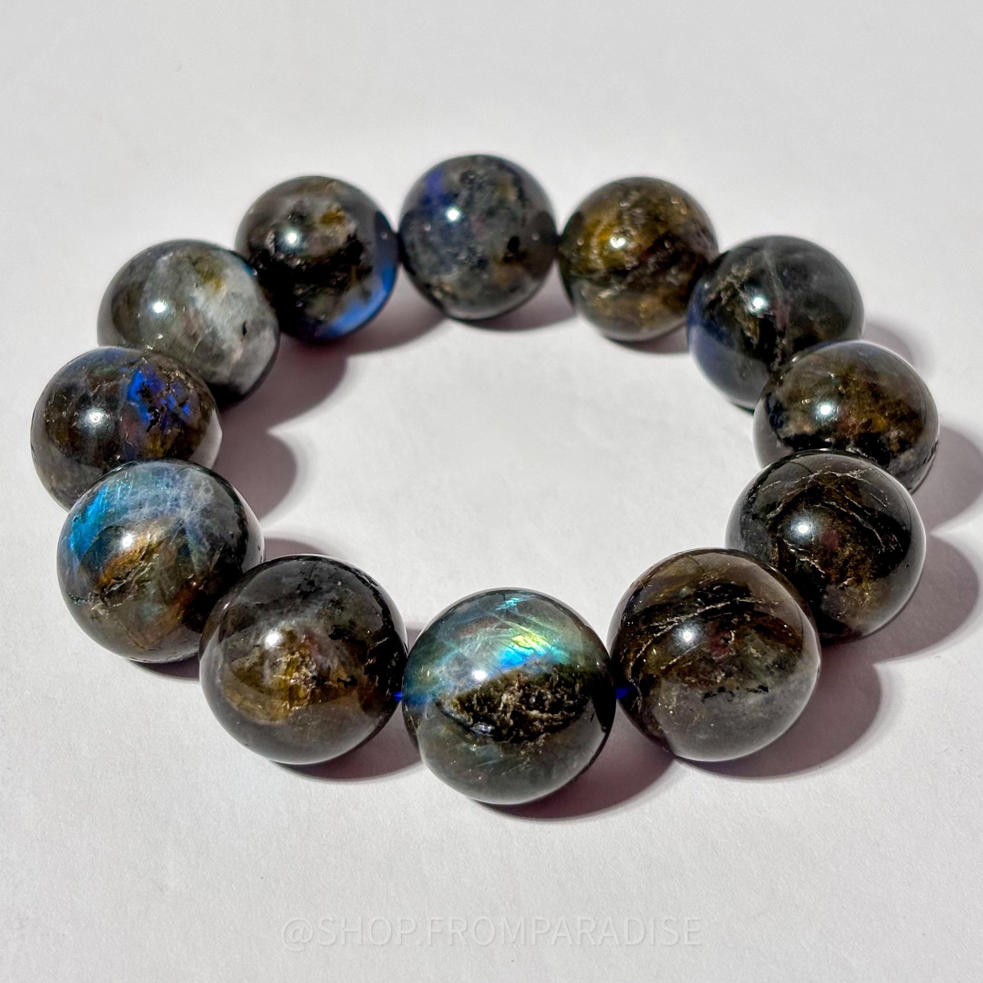 Dark Labradorite Large Round Bead Crystal Stretch Bracelet