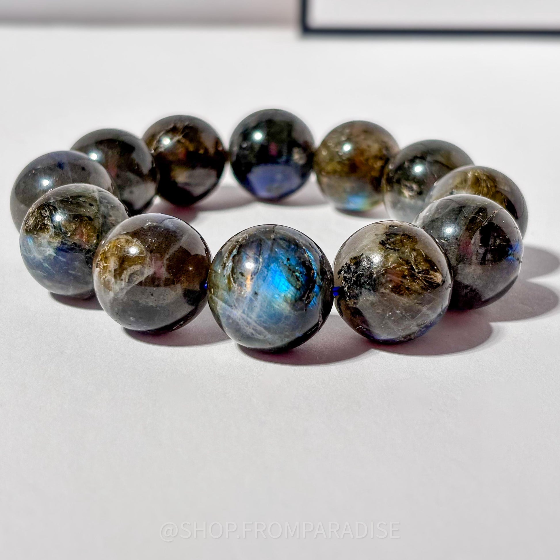 Dark Labradorite Large Round Bead Crystal Stretch Bracelet