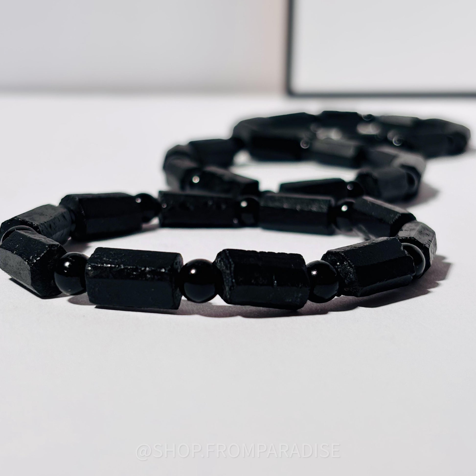 Raw Black Tourmaline Beaded Crystal Stretch Bracelet