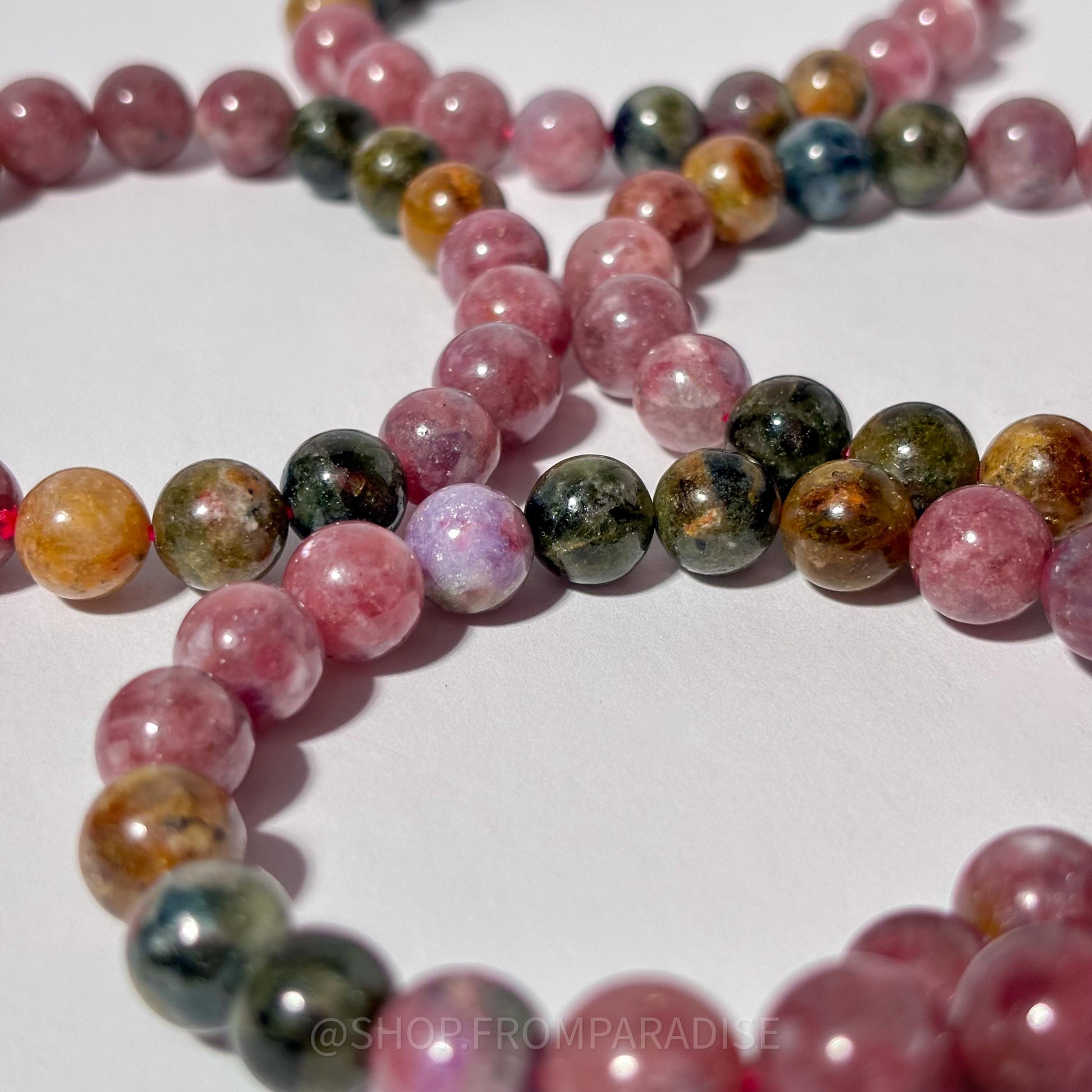 Tourmaline and Unicorn Stone Round Bead Crystal Stretch Bracelet