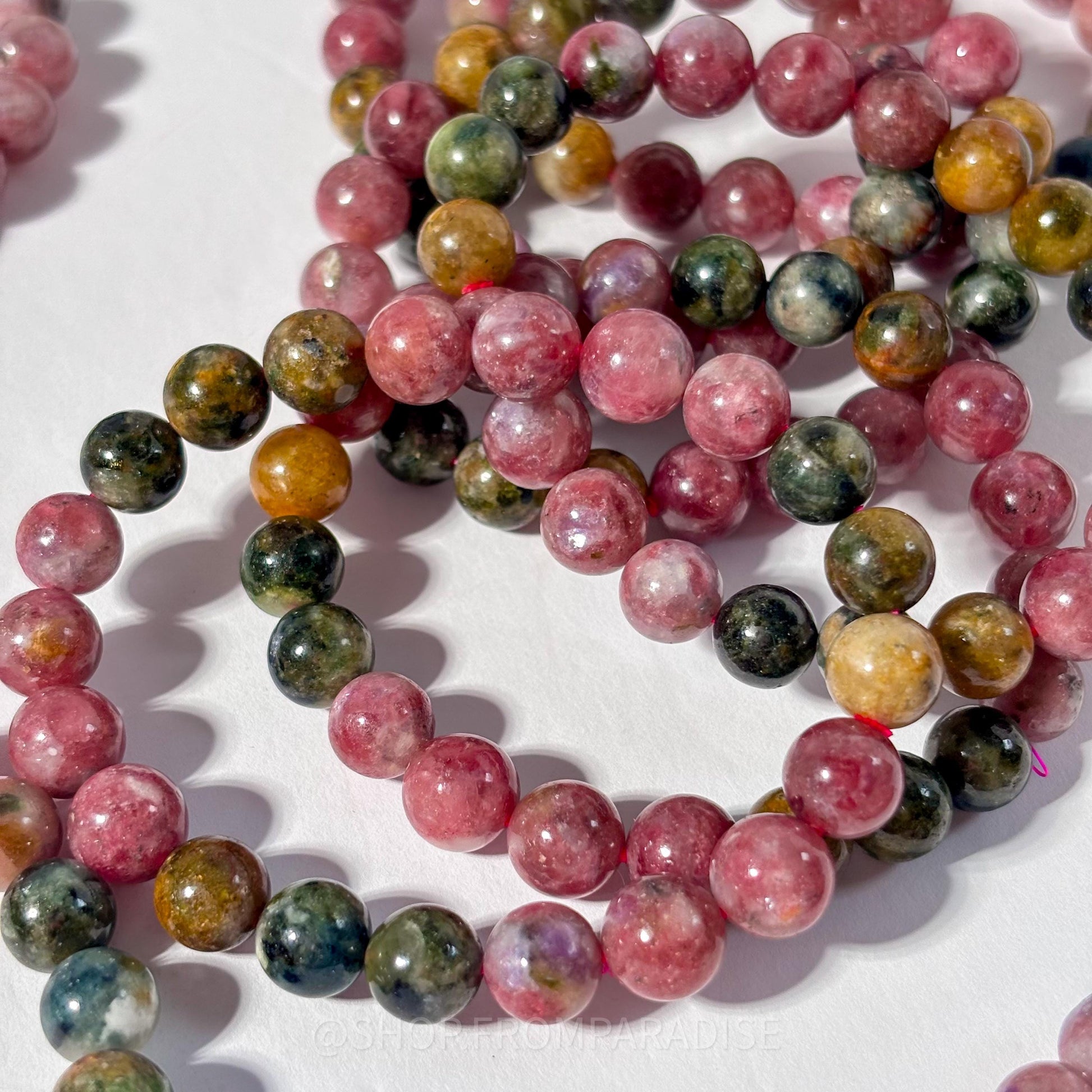 Tourmaline and Unicorn Stone Round Bead Crystal Stretch Bracelet