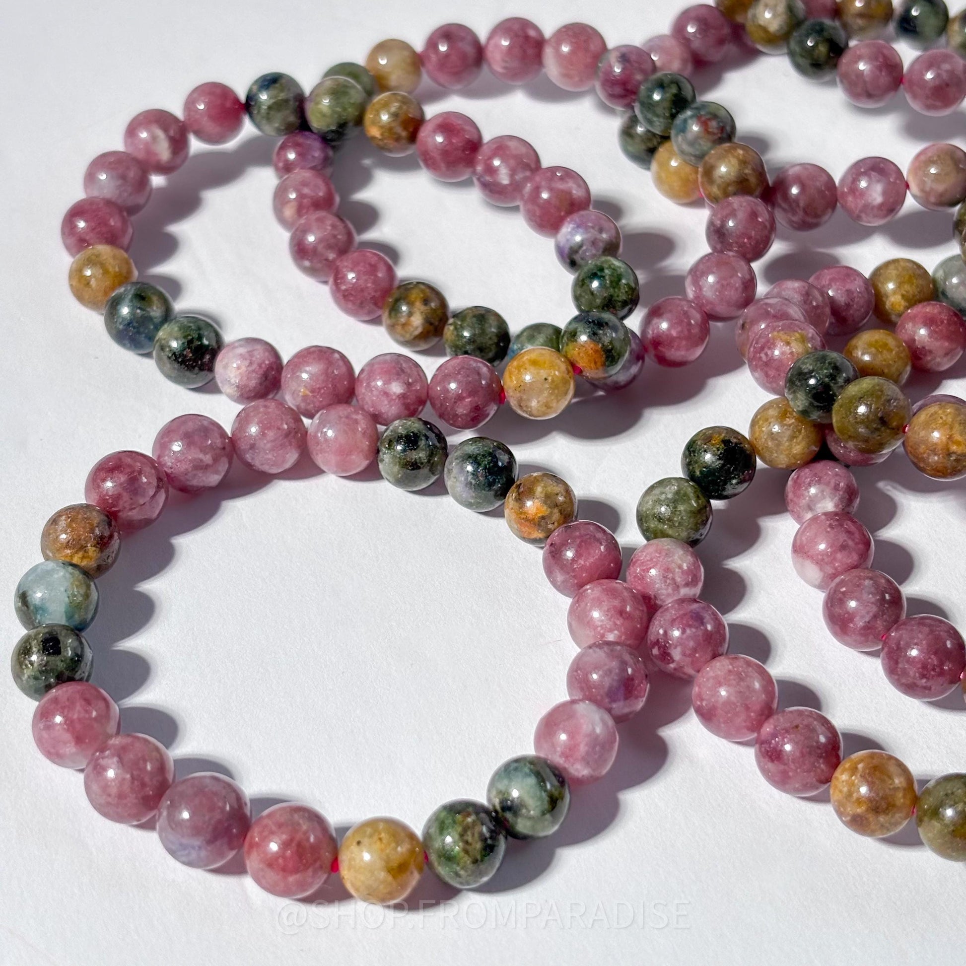 Tourmaline and Unicorn Stone Round Bead Crystal Stretch Bracelet