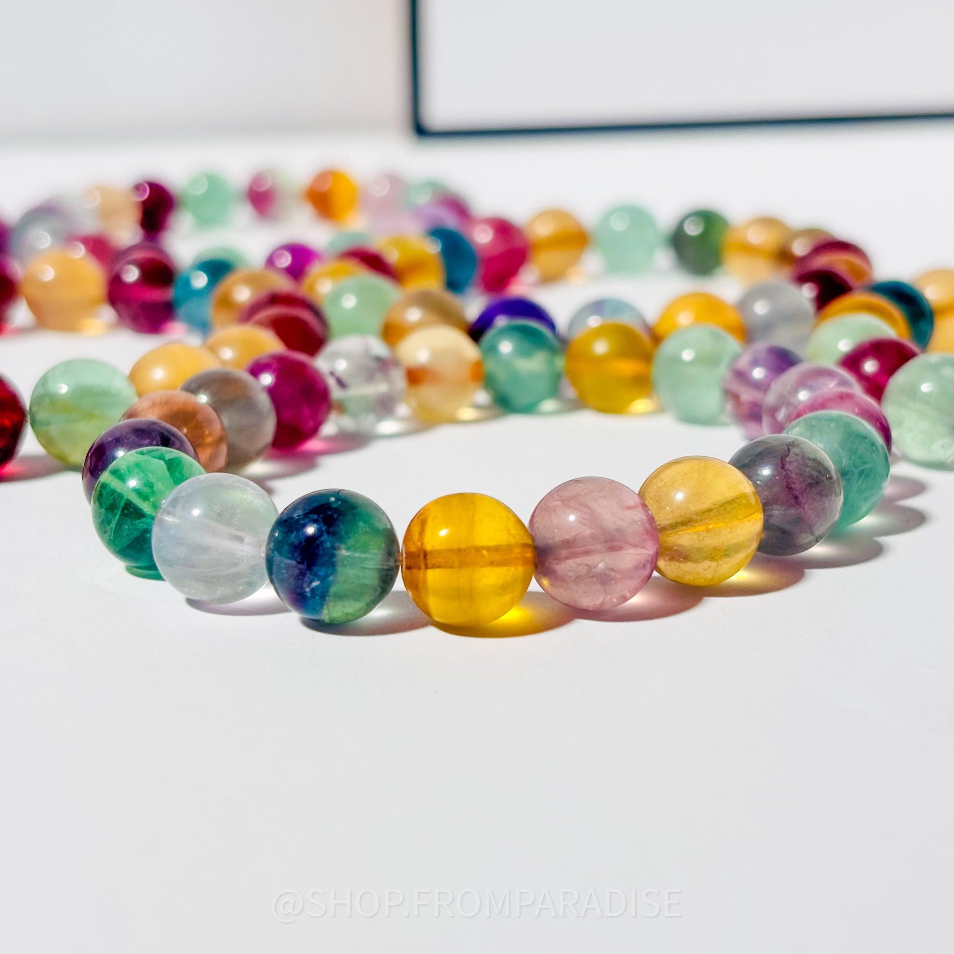 Fluorite Crystal Round Bead Stretch Bracelet