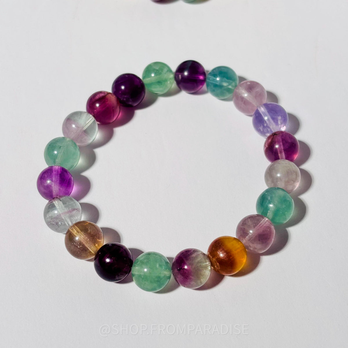 Fluorite Crystal Round Bead Stretch Bracelet