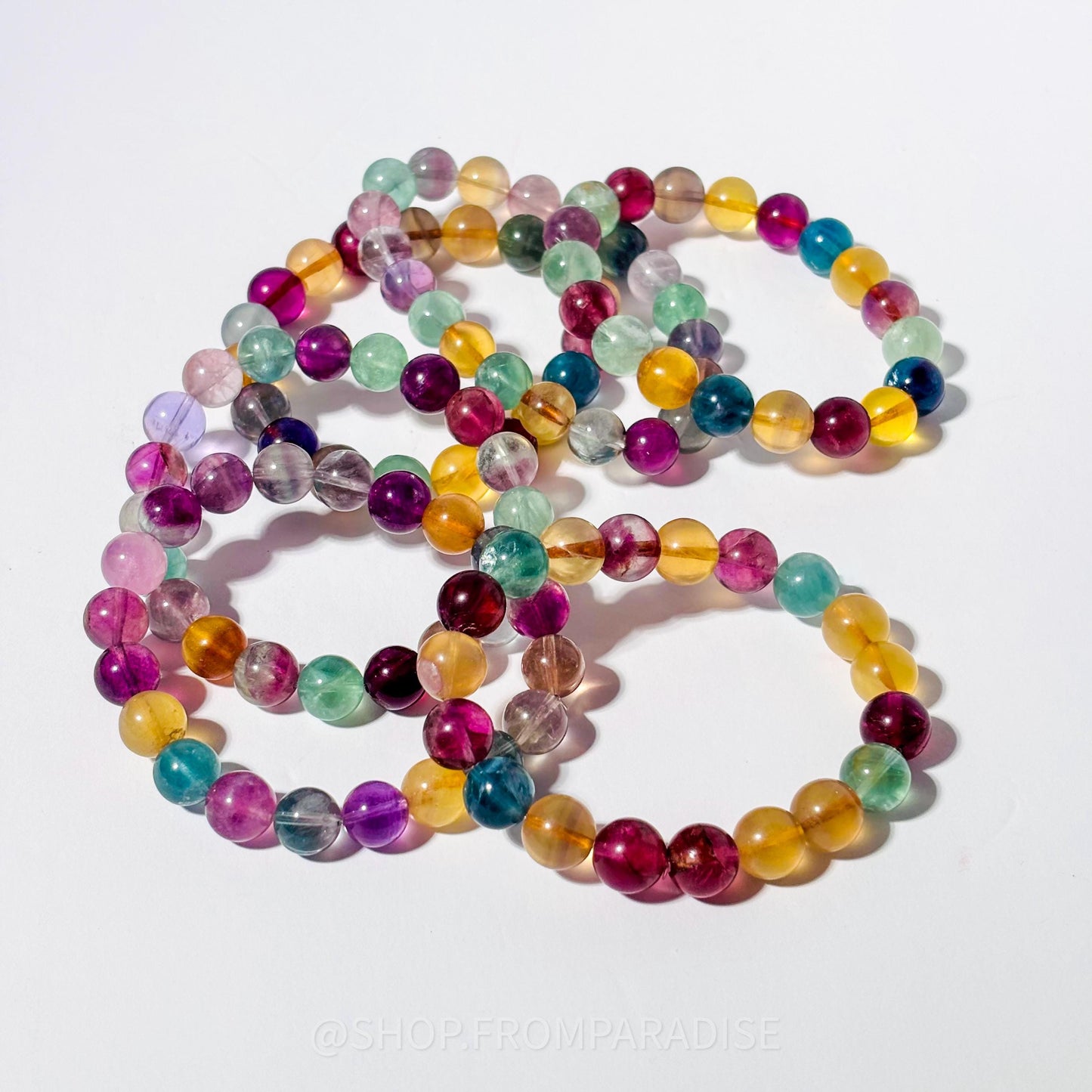 Fluorite Crystal Round Bead Stretch Bracelet