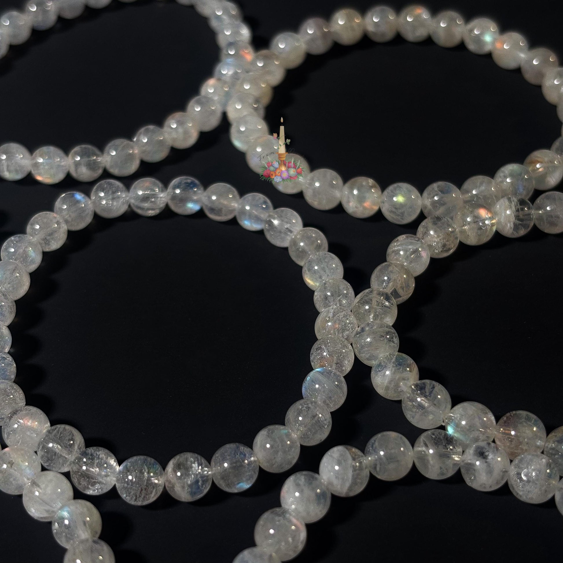 Madagascar Moonstone Rainbow Crystal Bead Bracelet: Stone for Intuition and Femininity