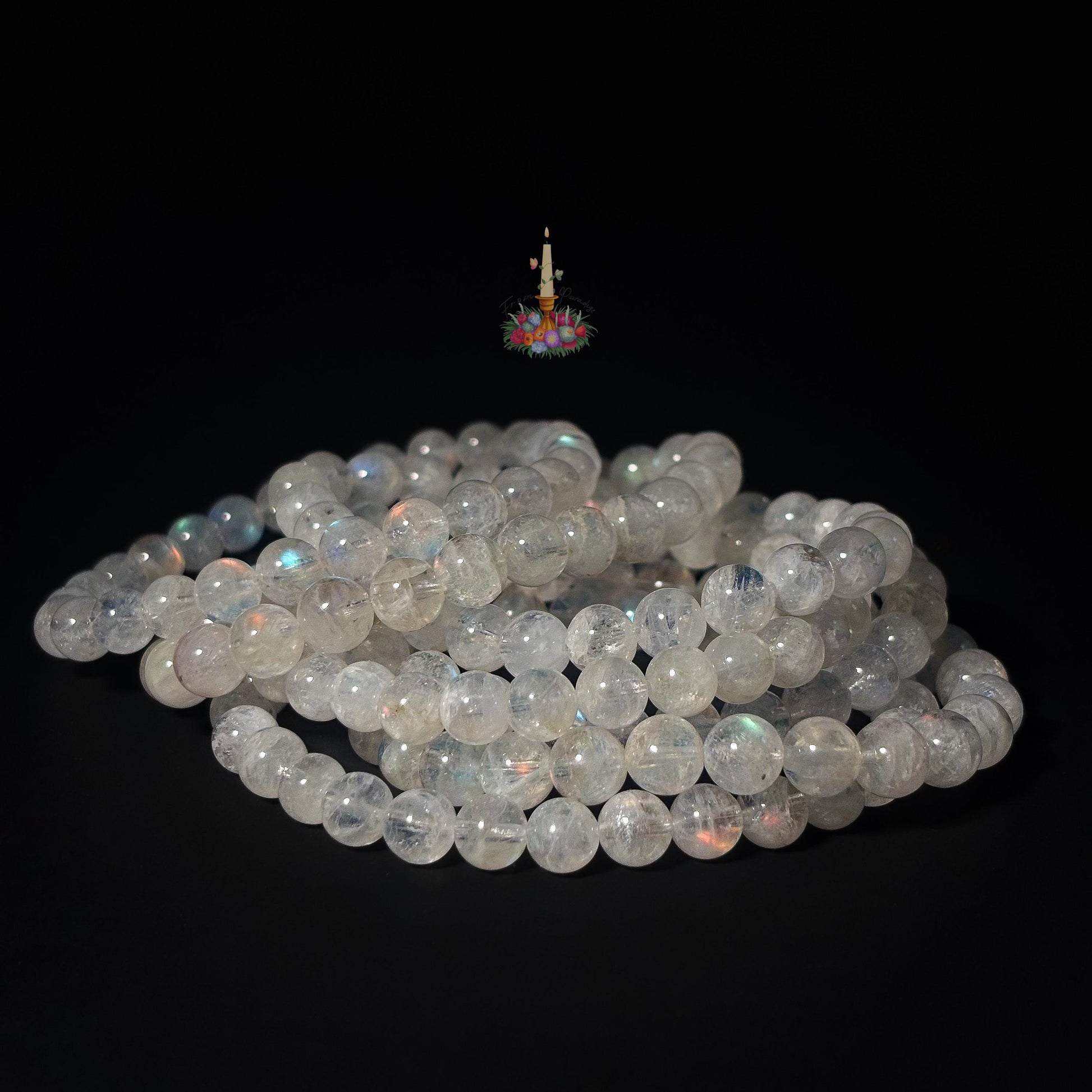 Madagascar Moonstone Rainbow Crystal Bead Bracelet: Stone for Intuition and Femininity