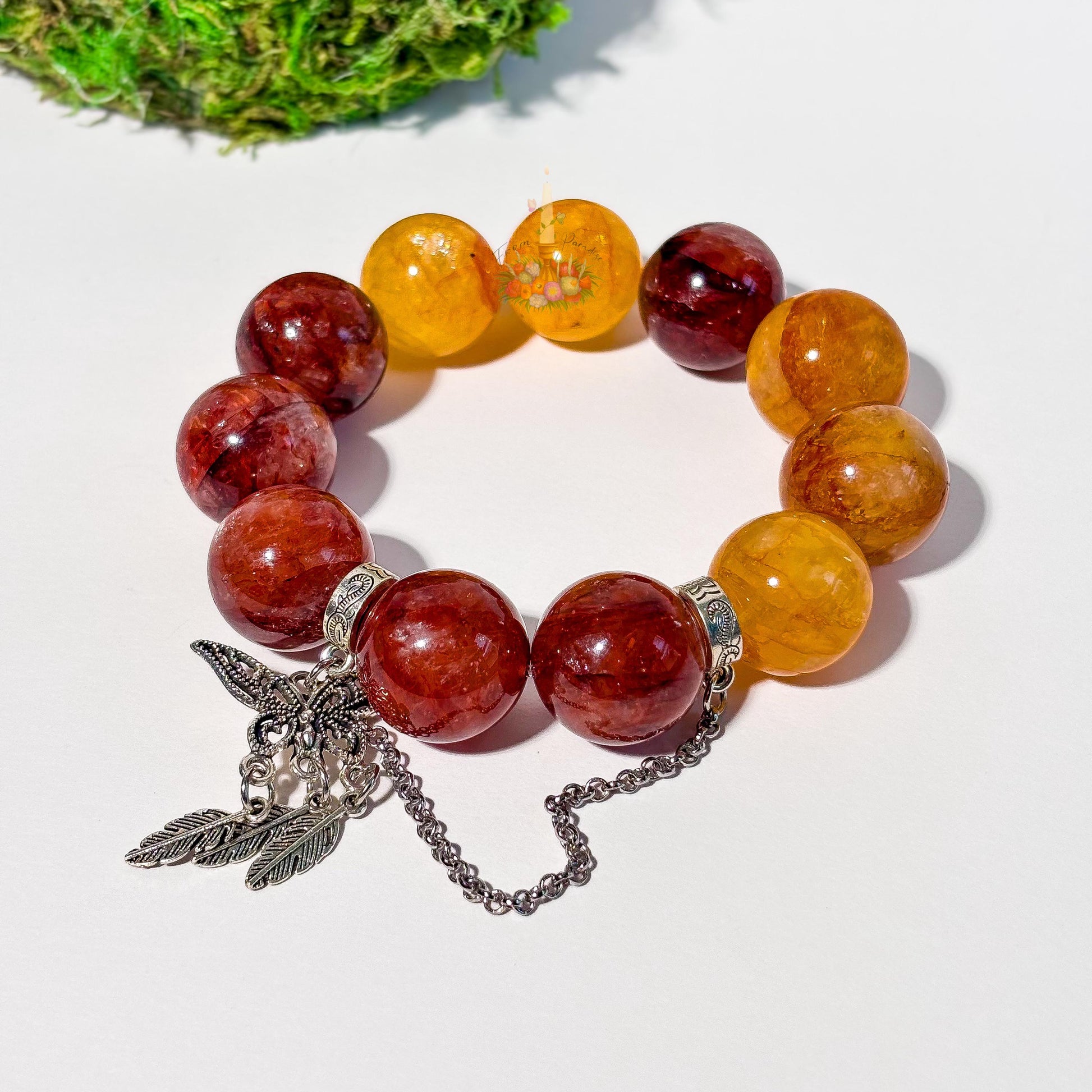 Fire Quartz + Golden Healer Artisan Charm Bracelet