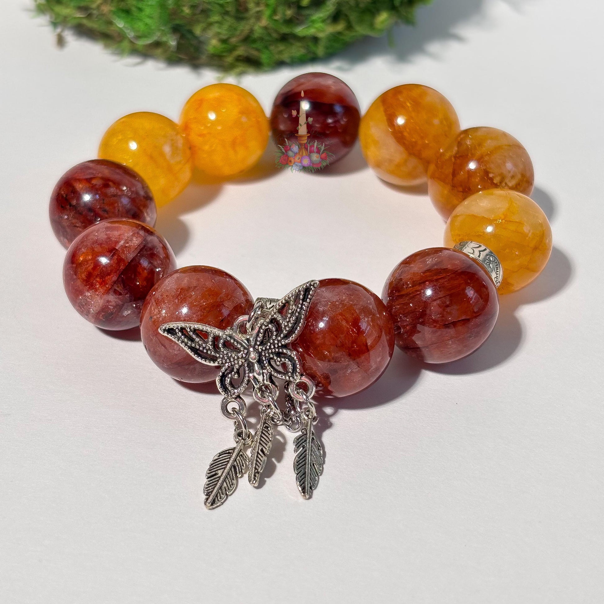 Fire Quartz + Golden Healer Artisan Charm Bracelet