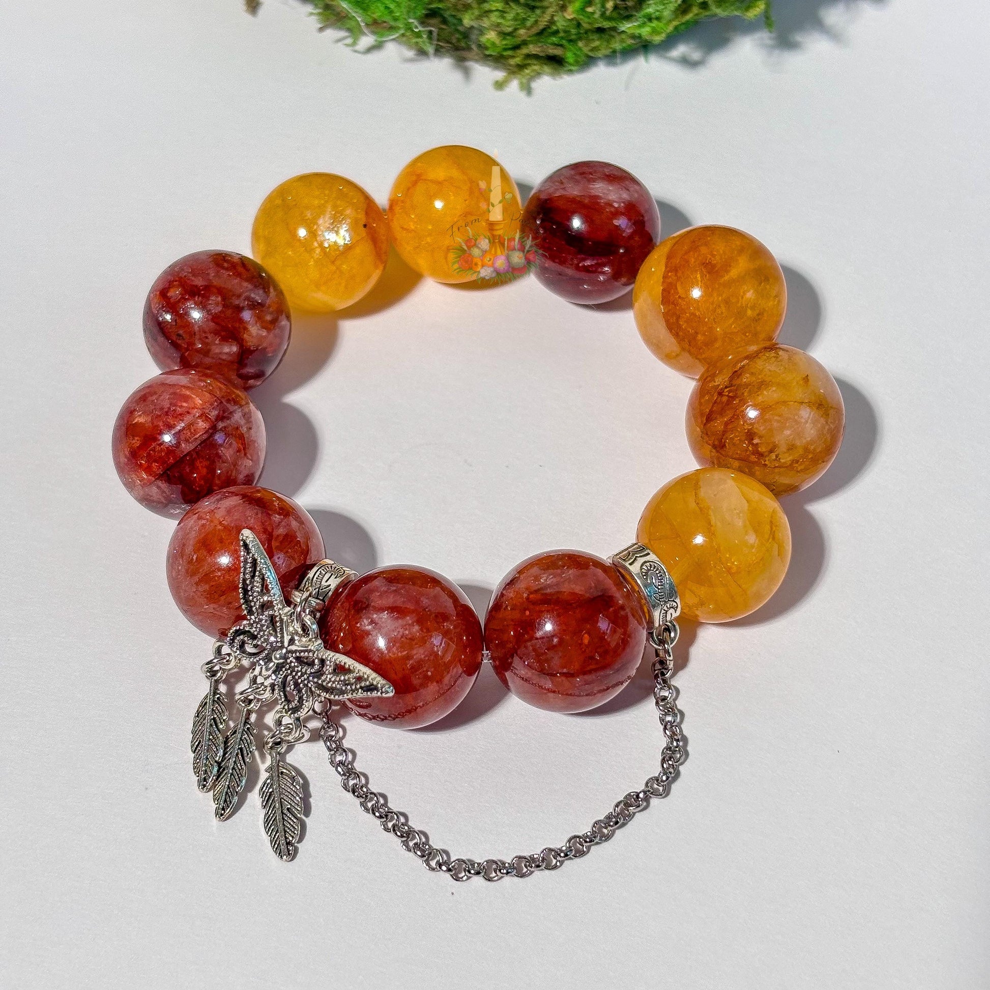 Fire Quartz + Golden Healer Artisan Charm Bracelet