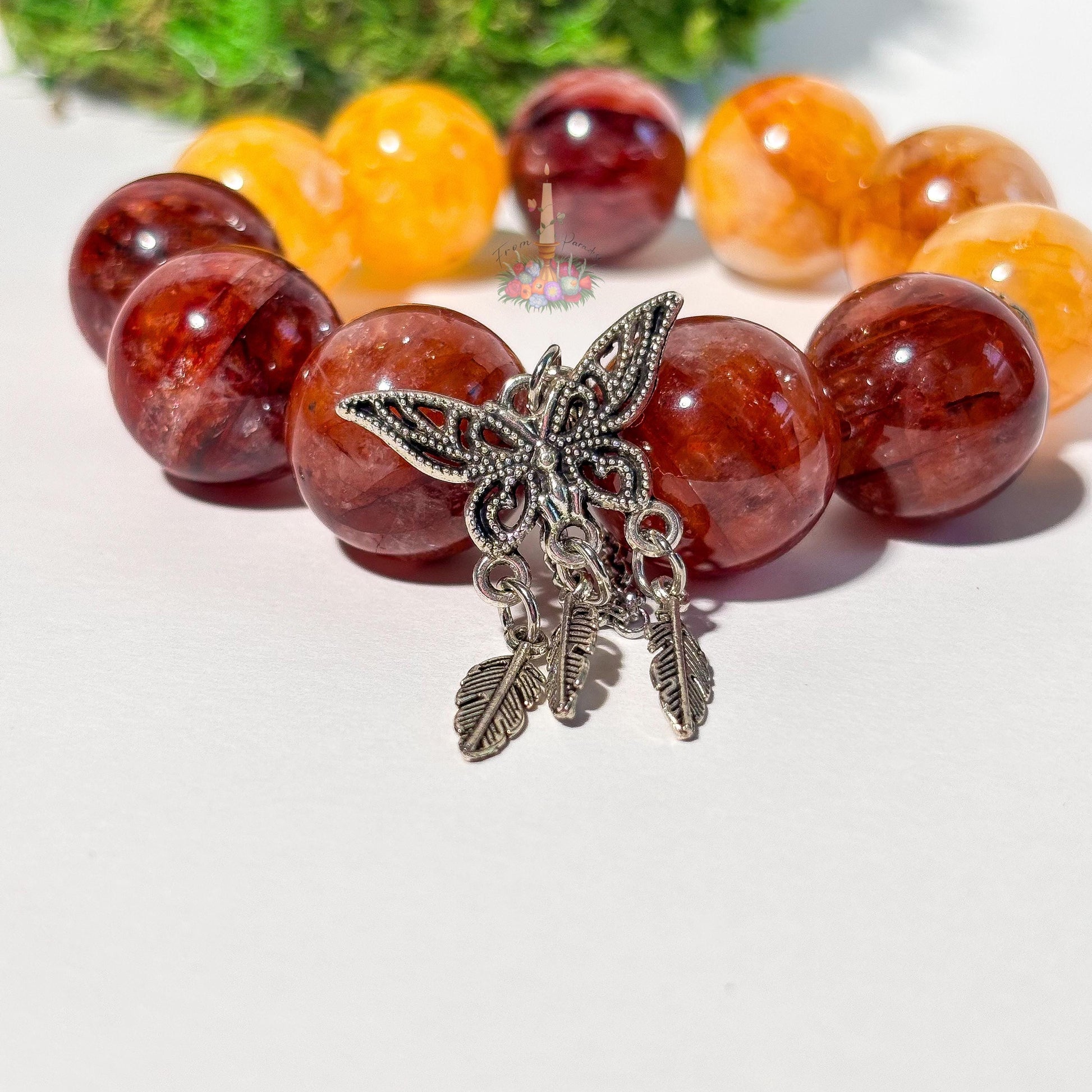 Fire Quartz + Golden Healer Artisan Charm Bracelet