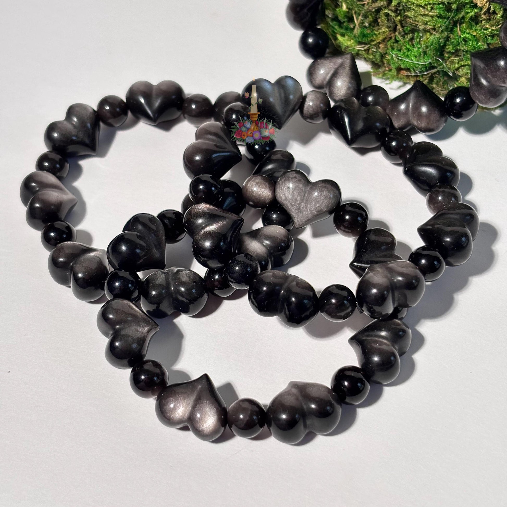 Silver Obsidian Motif Bracelet | Heart Shaped