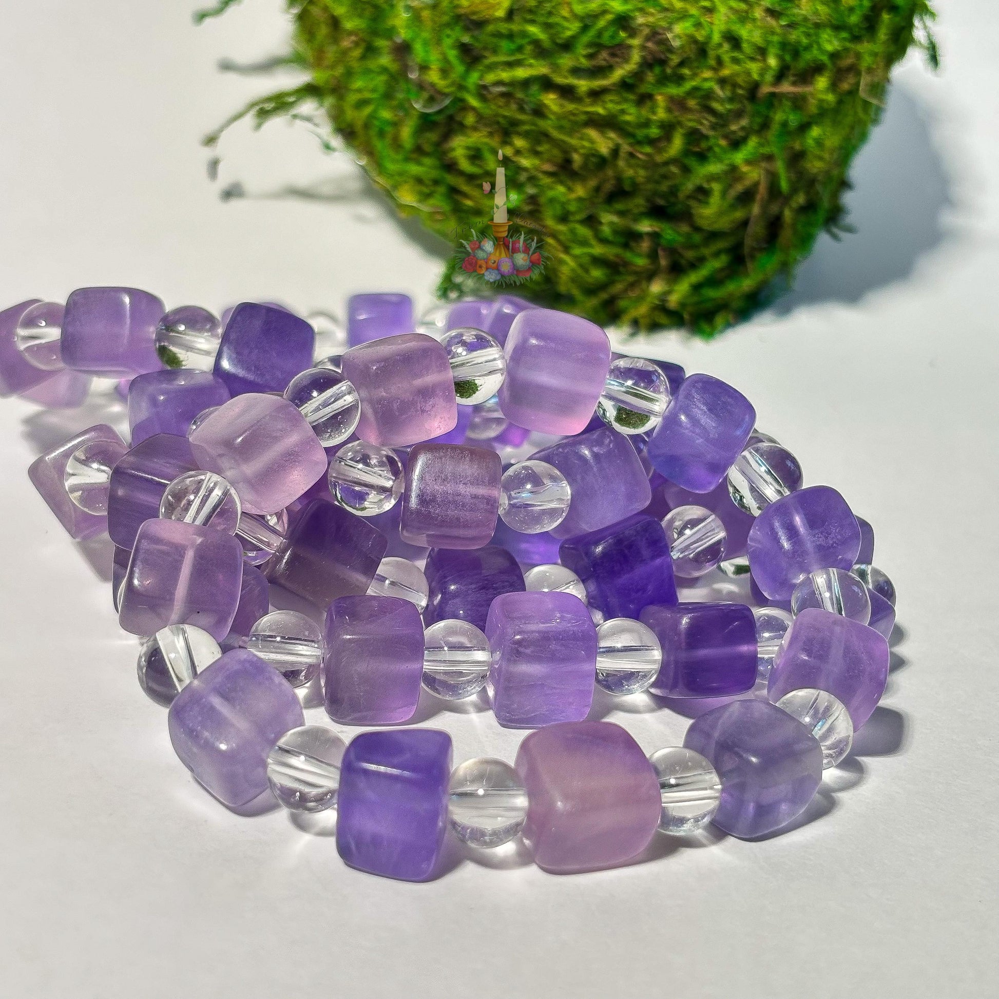 Purple Fluorite + Clear Quartz Bracelet