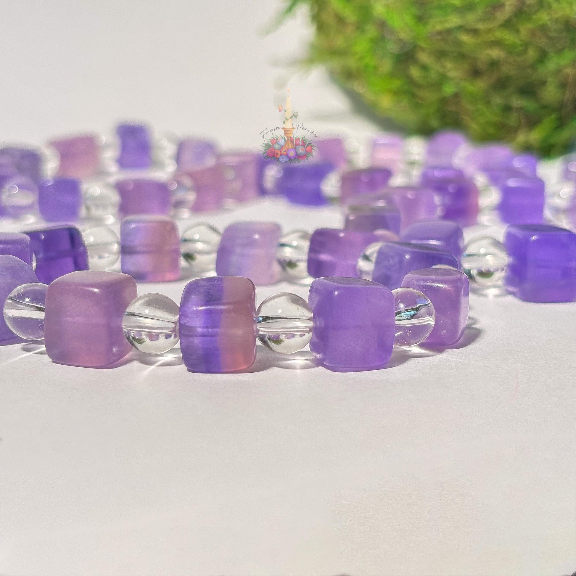 Purple Fluorite + Clear Quartz Bracelet