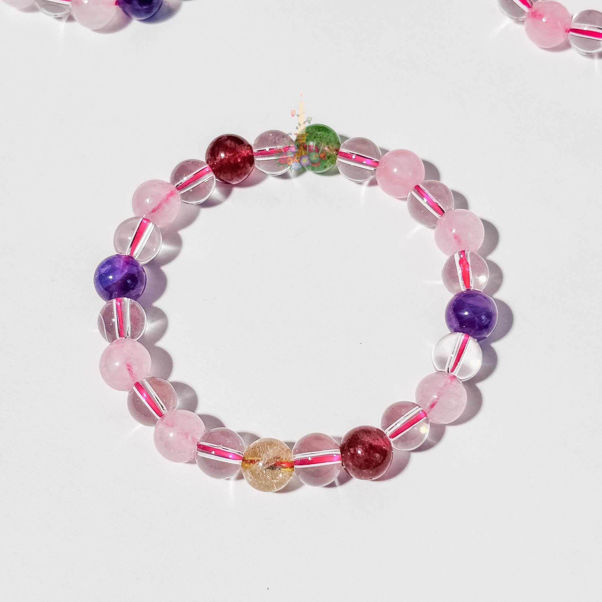 Multi Gemstone Bracelet: Energy of Love & Manifestation | Rose Quartz, Strawberry Quartz, Golden Rutile, Clear Quartz Bead | Crystal Jewelry