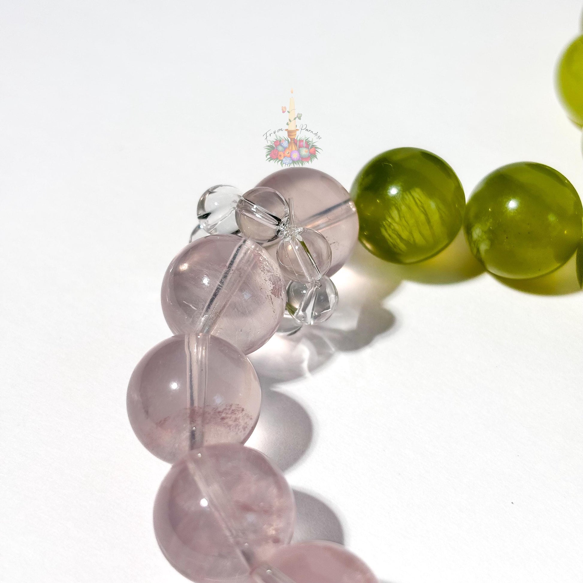 Gemstone Bracelet | Serpentine + Rose Quartz | Crystal Jewelry for Love and Balance
