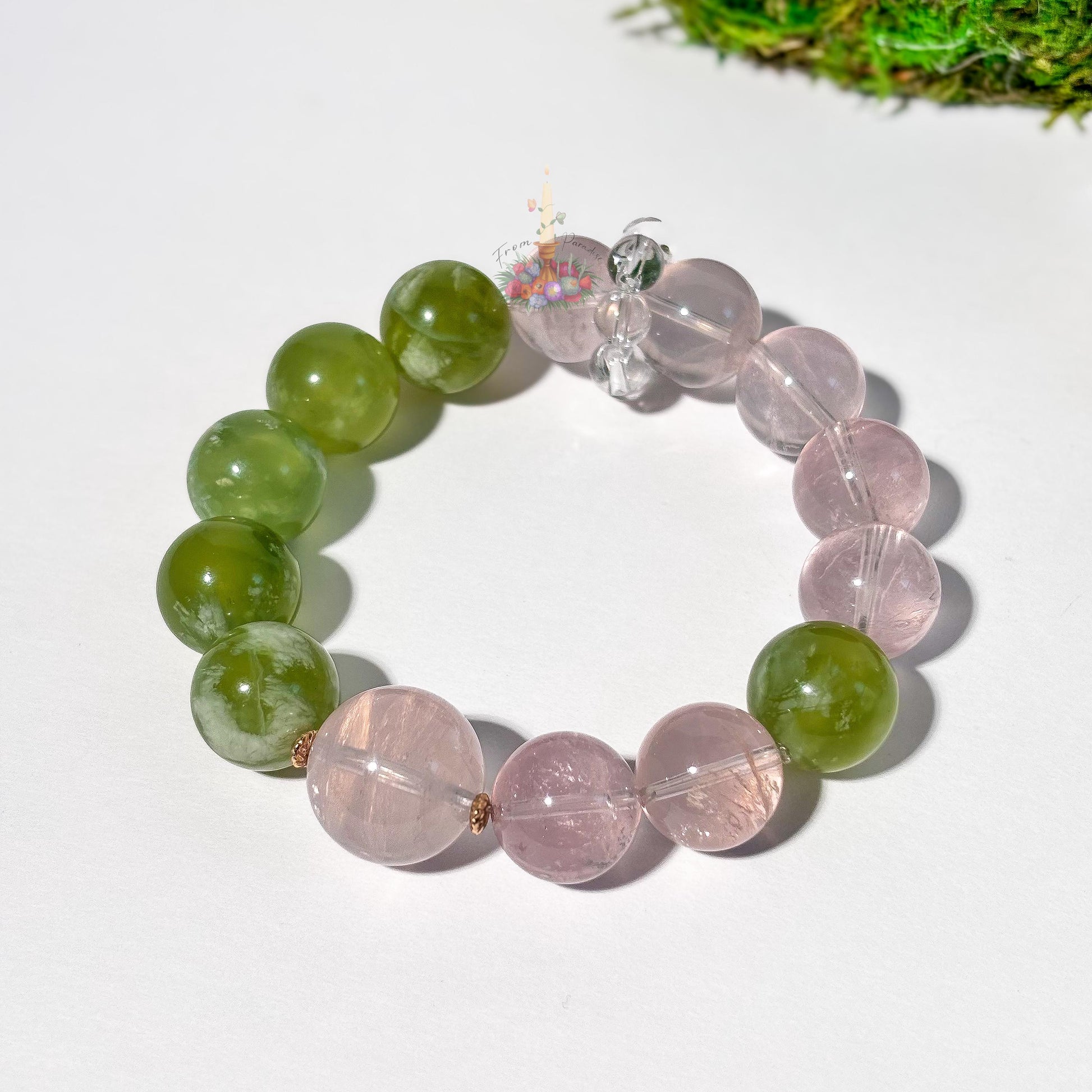 Gemstone Bracelet | Serpentine + Rose Quartz | Crystal Jewelry for Love and Balance