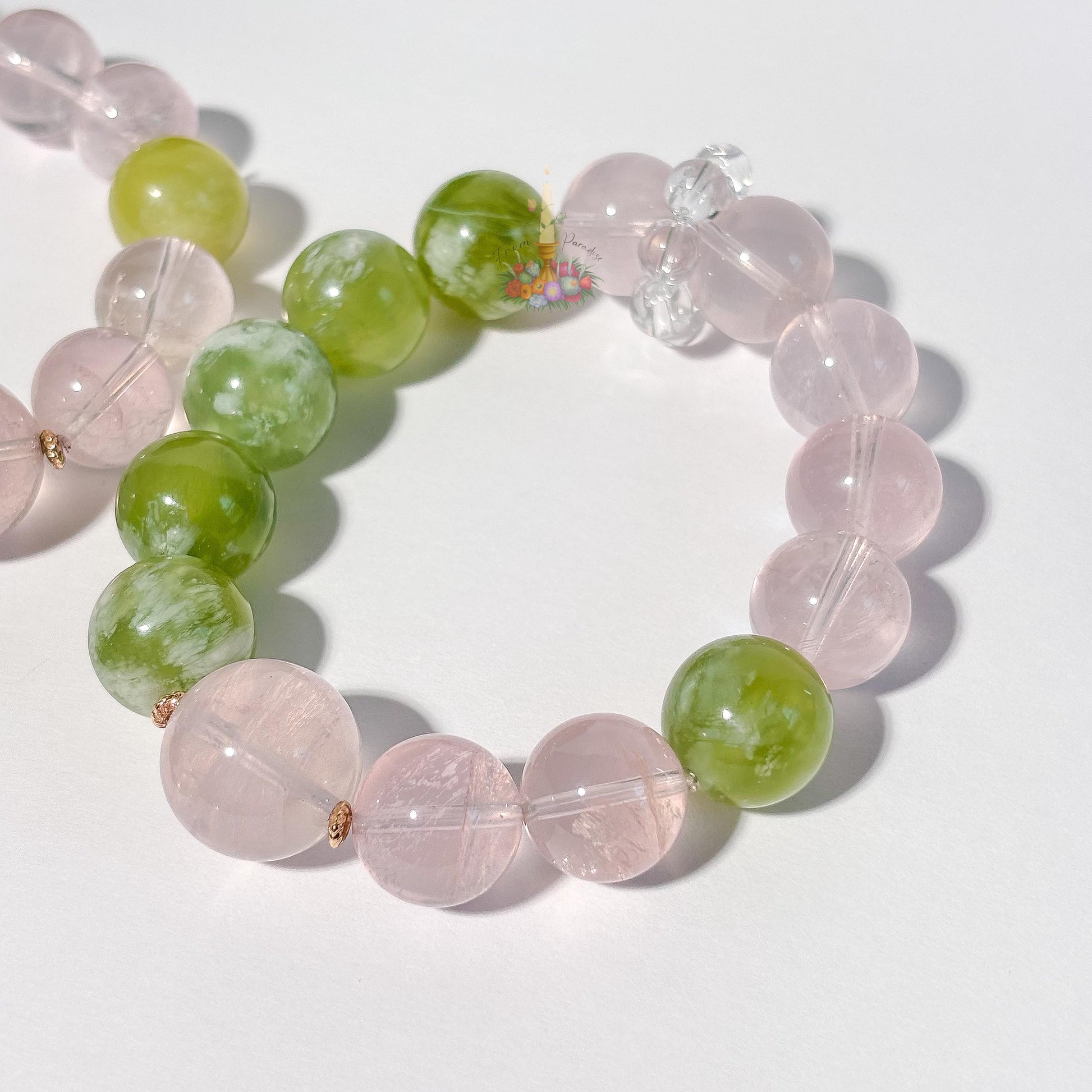 Gemstone Bracelet | Serpentine + Rose Quartz | Crystal Jewelry for Love and Balance
