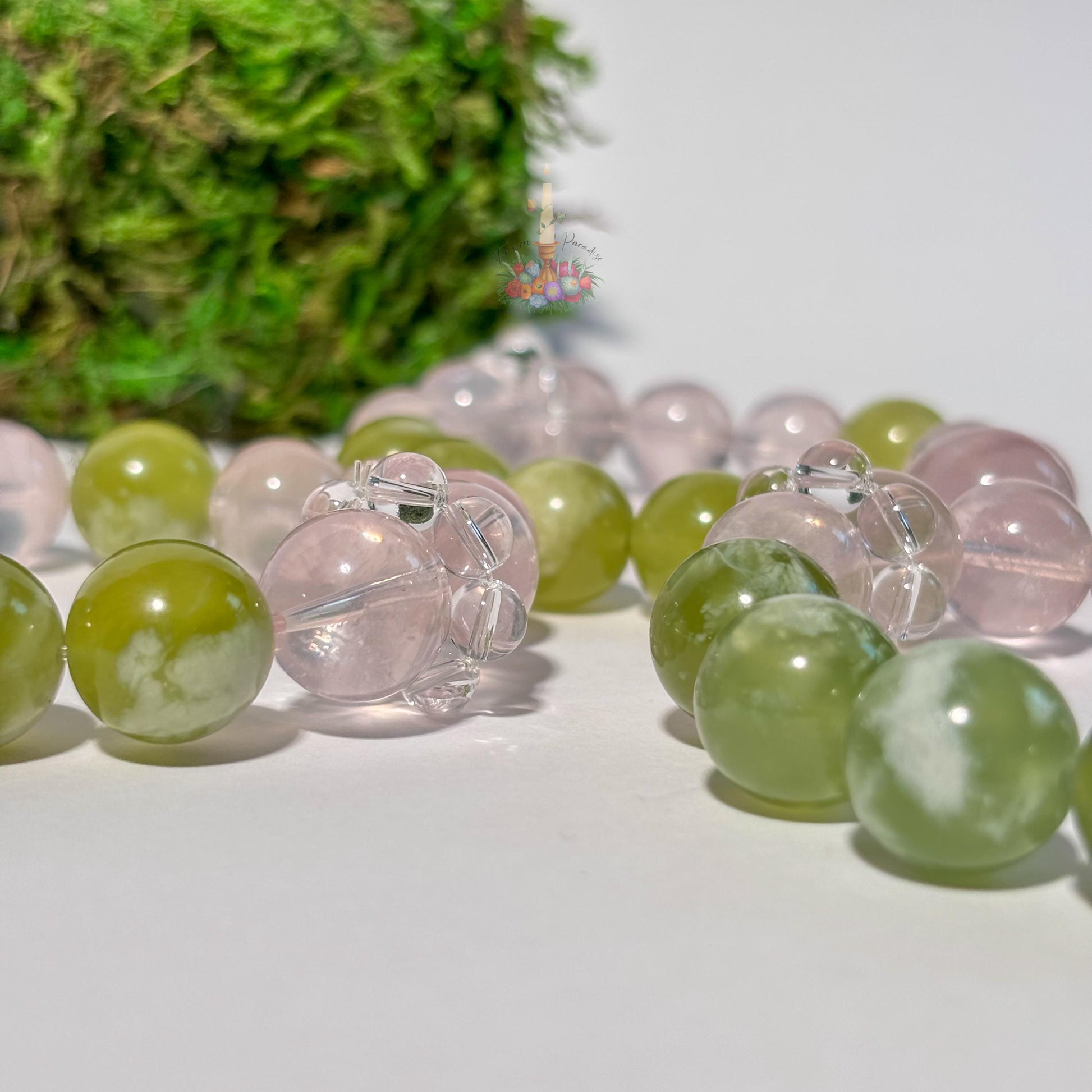 Gemstone Bracelet | Serpentine + Rose Quartz | Crystal Jewelry for Love and Balance