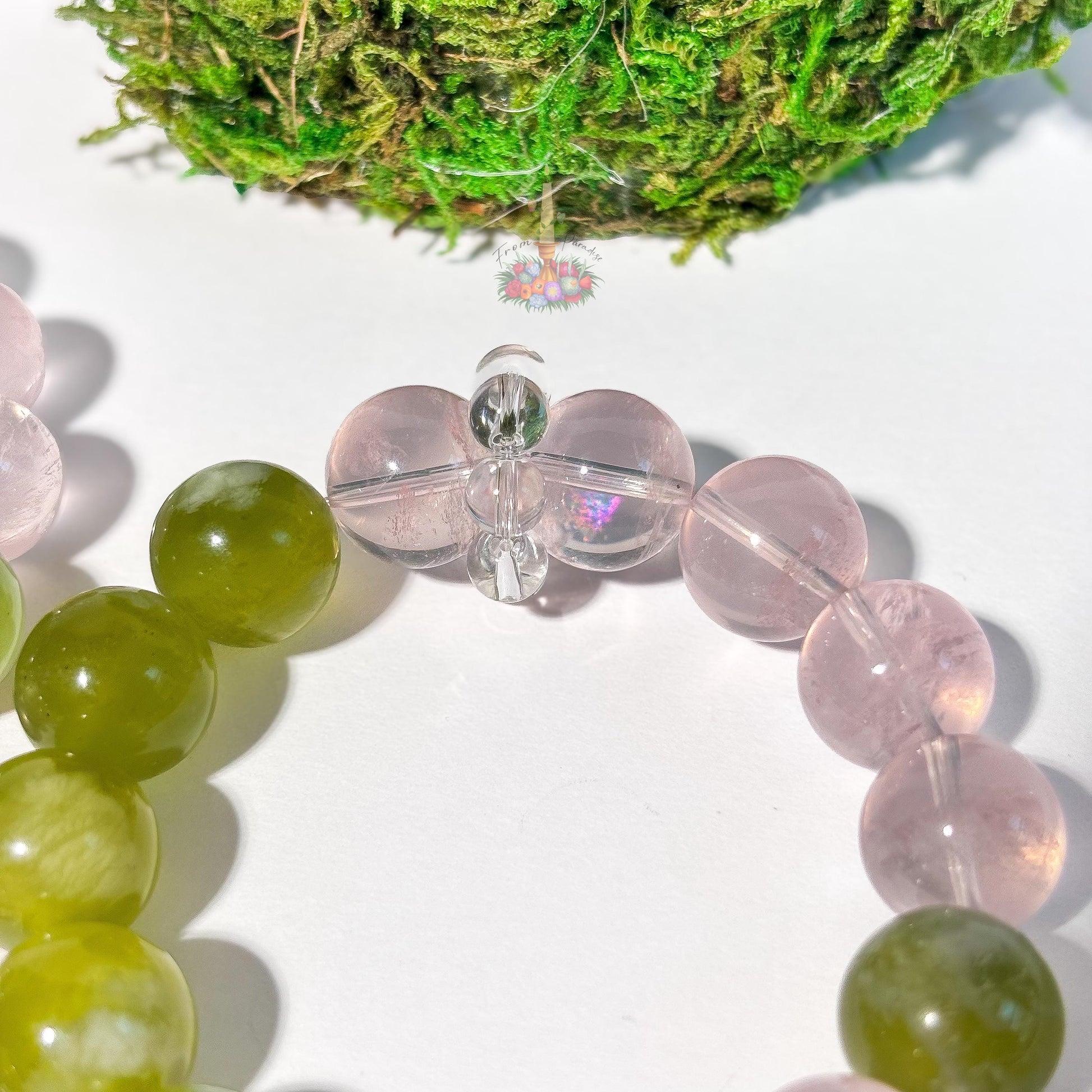 Gemstone Bracelet | Serpentine + Rose Quartz | Crystal Jewelry for Love and Balance