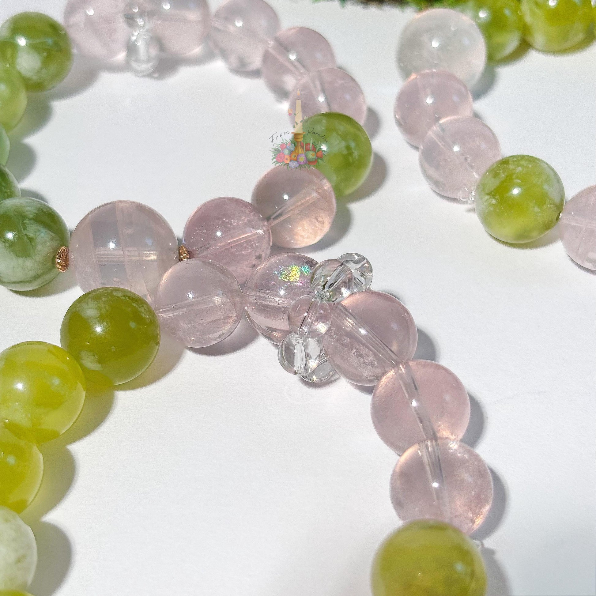 Gemstone Bracelet | Serpentine + Rose Quartz | Crystal Jewelry for Love and Balance