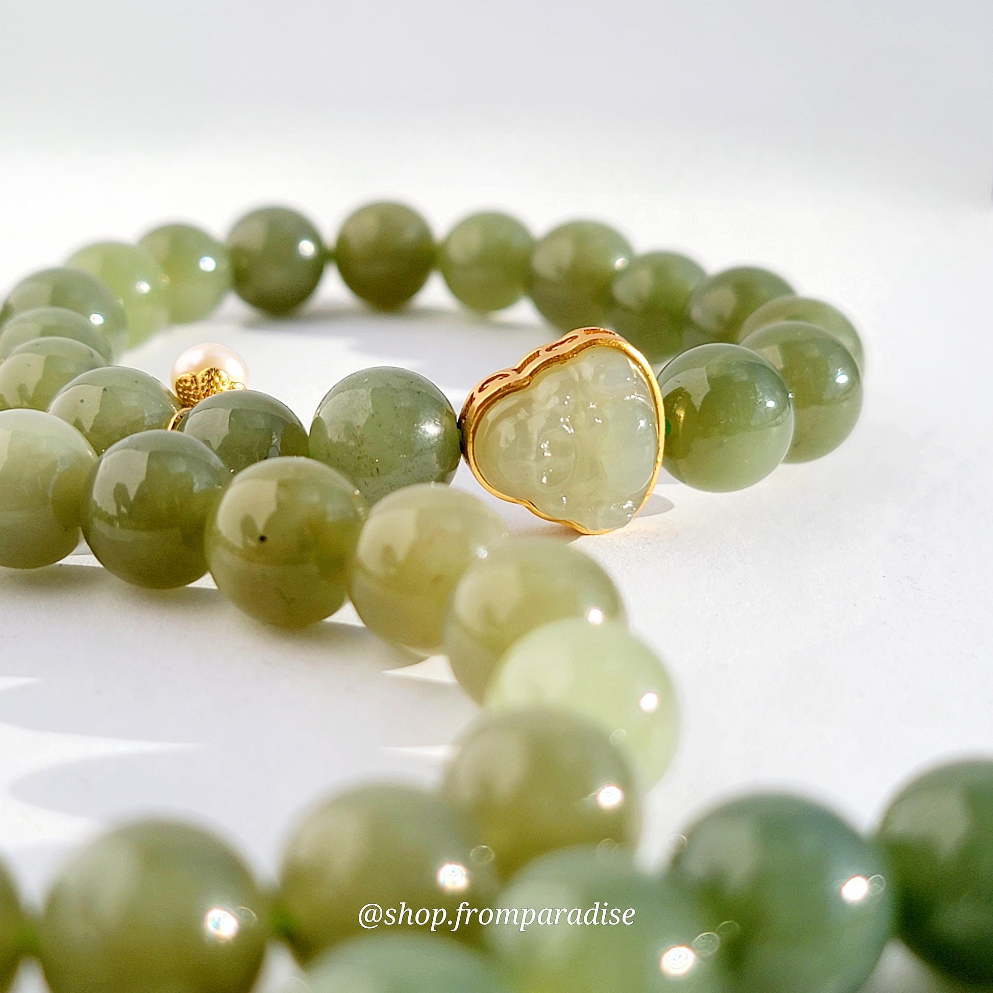 Green Nephrite Jade Buddha Charm Bracelet