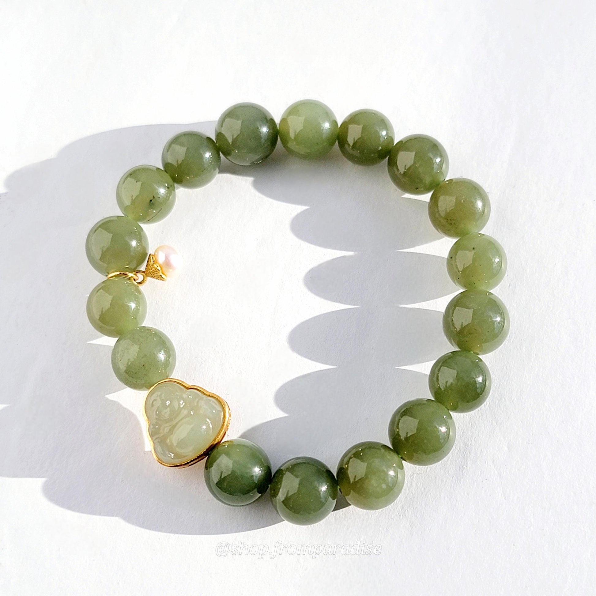Green Nephrite Jade Buddha Charm Bracelet
