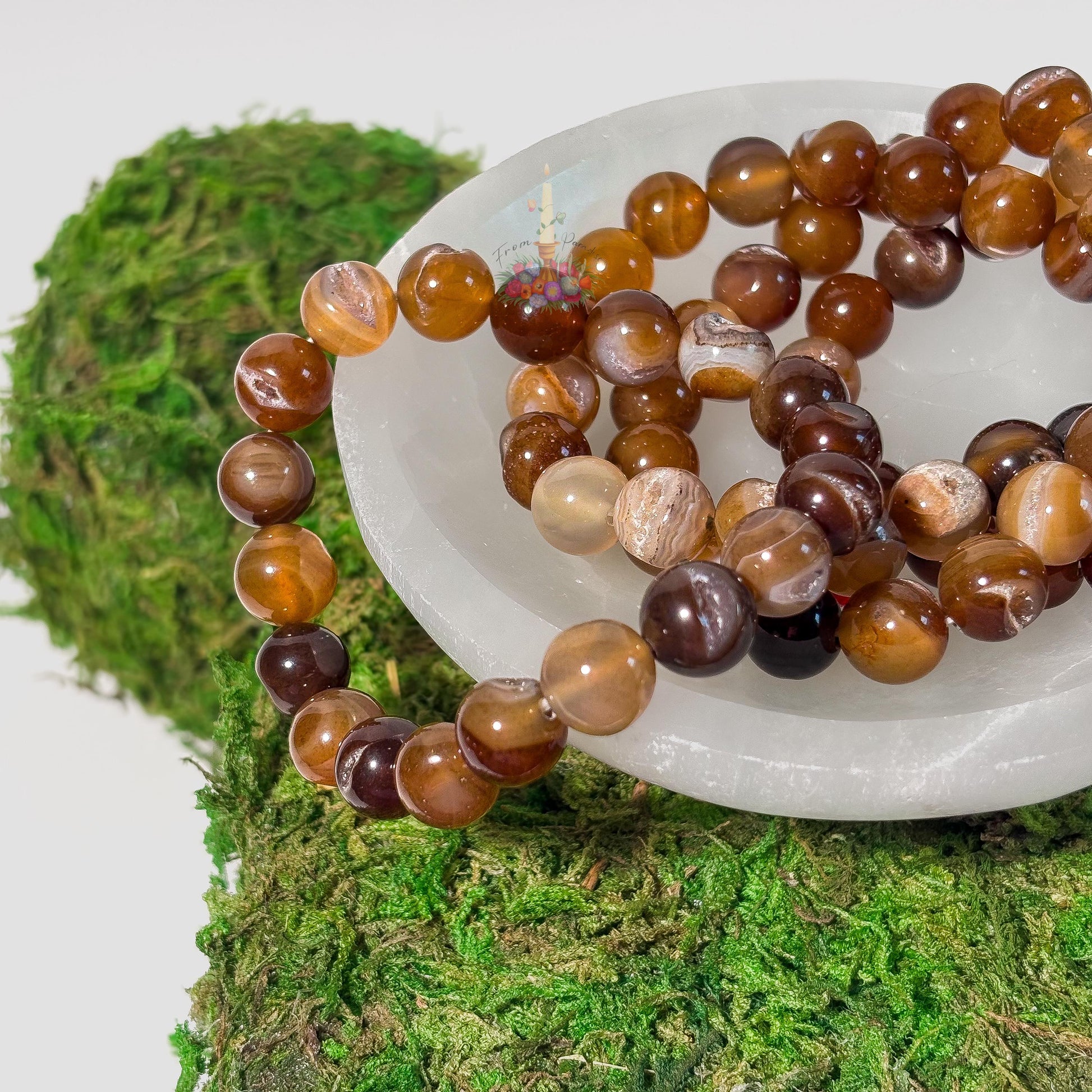 Geode Agate Bracelet: Stone for Hidden Potential and Strength | Crystal Jewelry | Brown Banded Druzy Agate