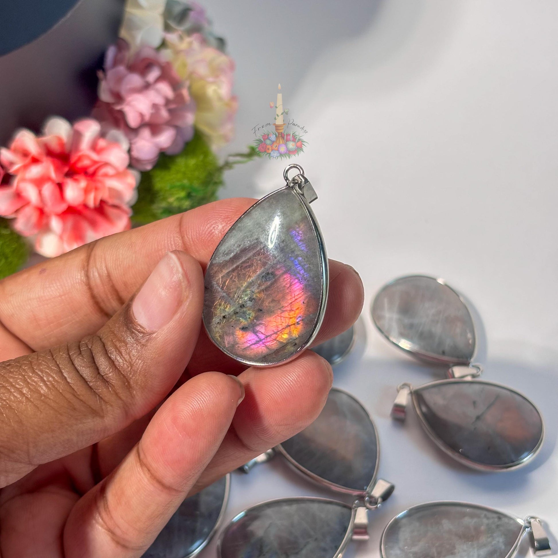 Pink and Purple Labradorite Pendant: Stone for Intuition and Mysticism | Crystal Jewelry