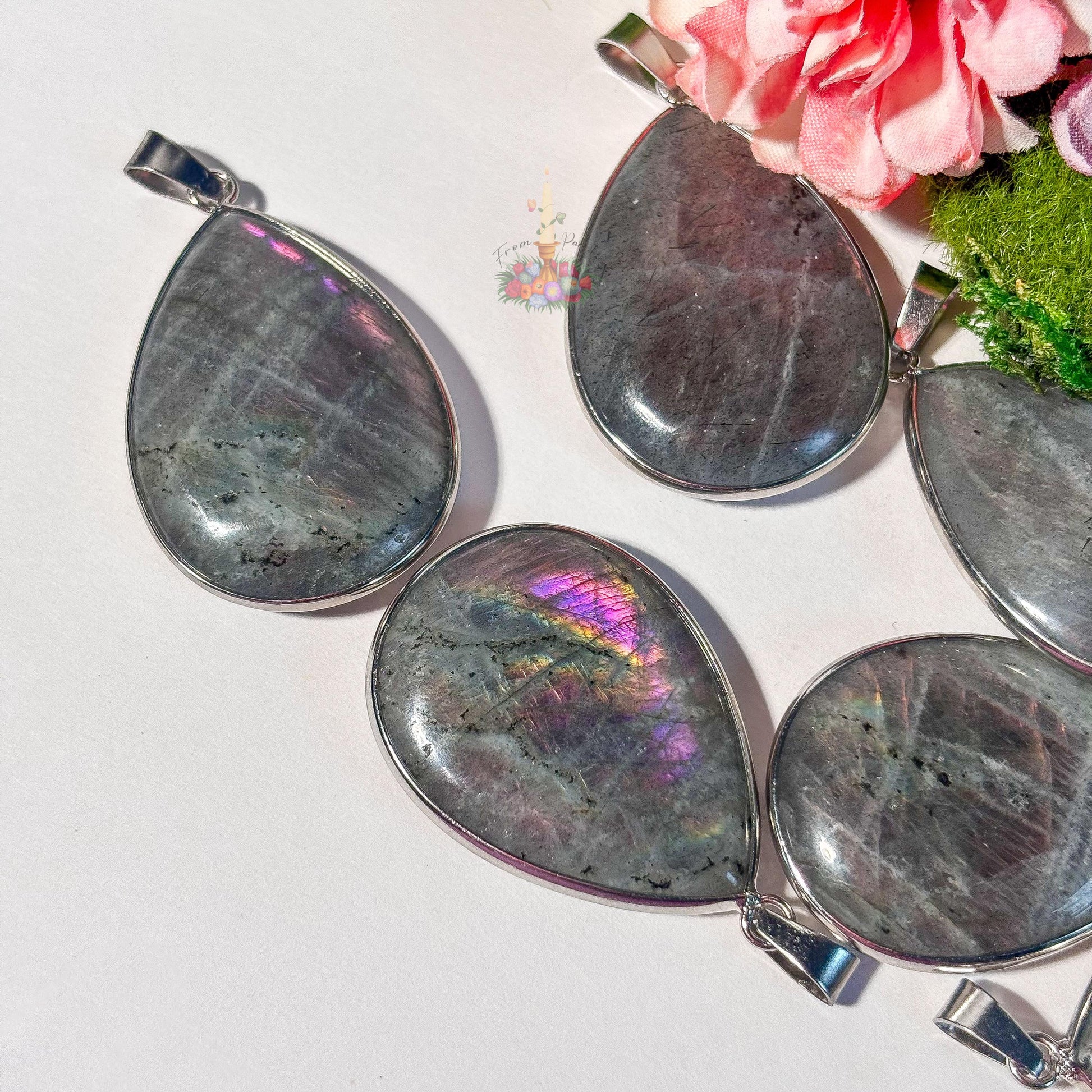 Pink and Purple Labradorite Pendant: Stone for Intuition and Mysticism | Crystal Jewelry