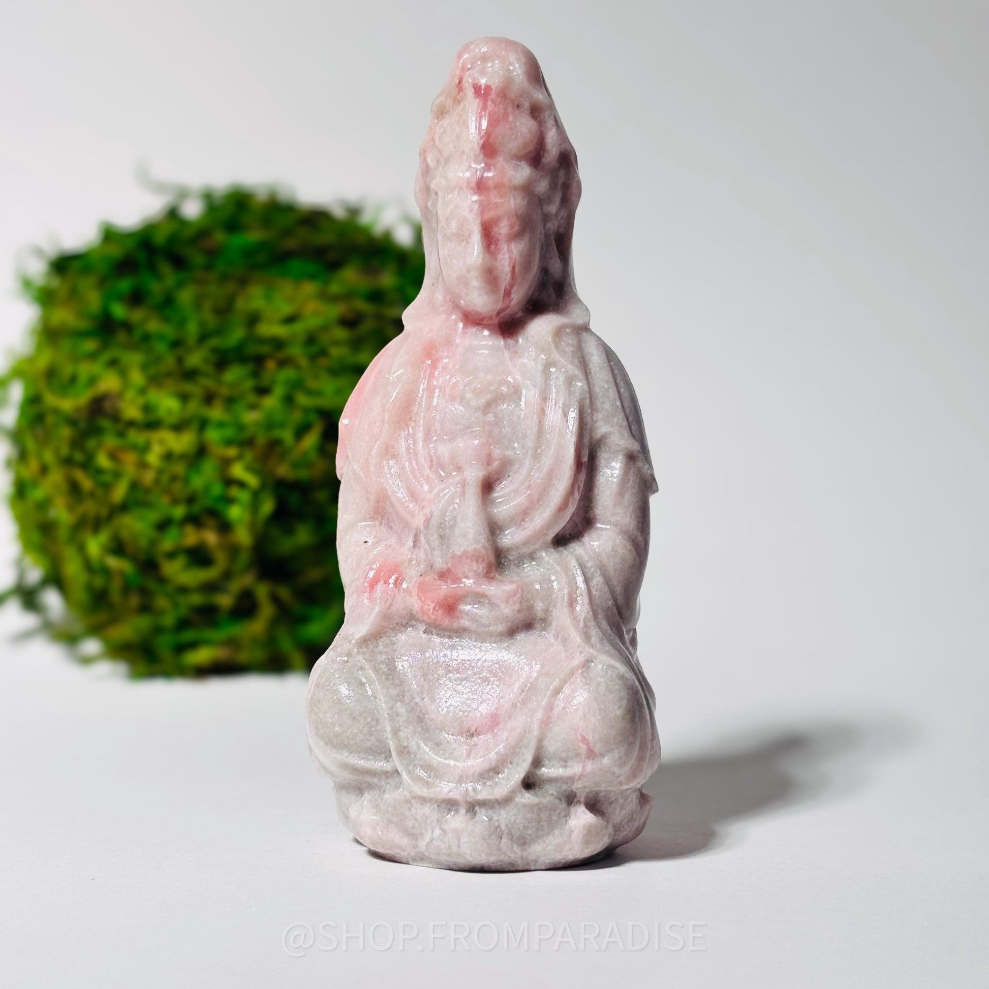 Guanyin Pink Opal Deity Stone Statue: Goddess of Mercy and Compassion