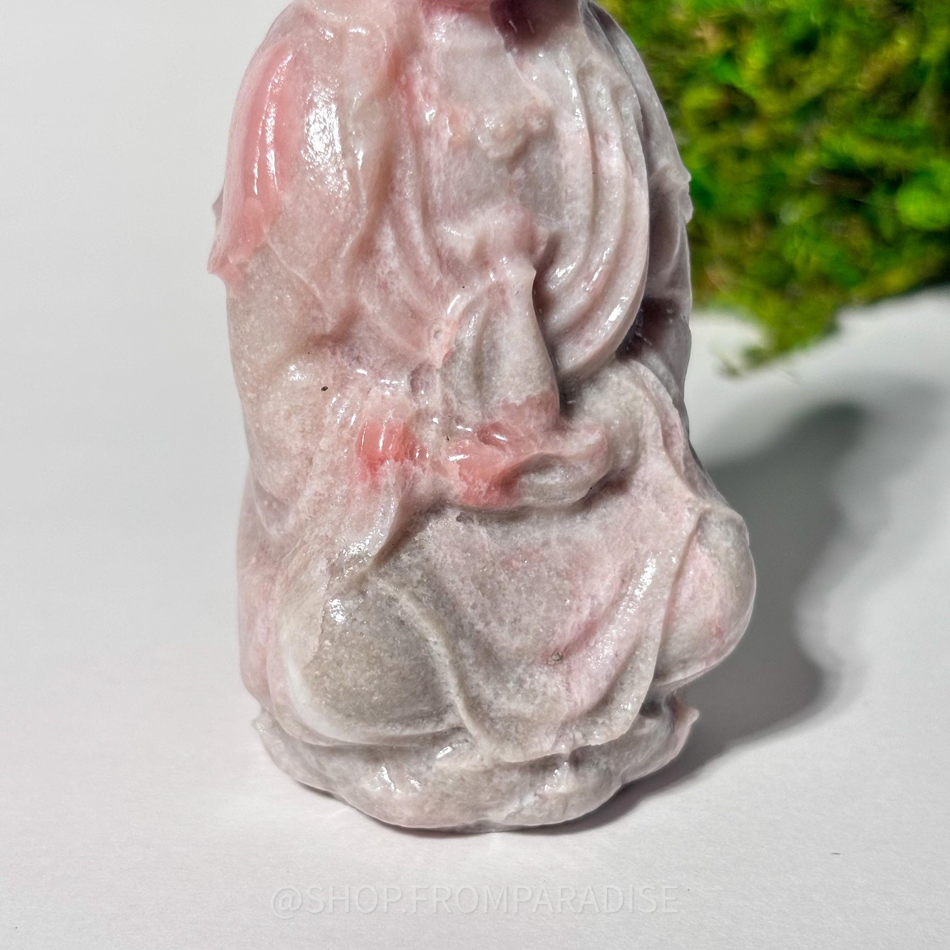Guanyin Pink Opal Deity Stone Statue: Goddess of Mercy and Compassion