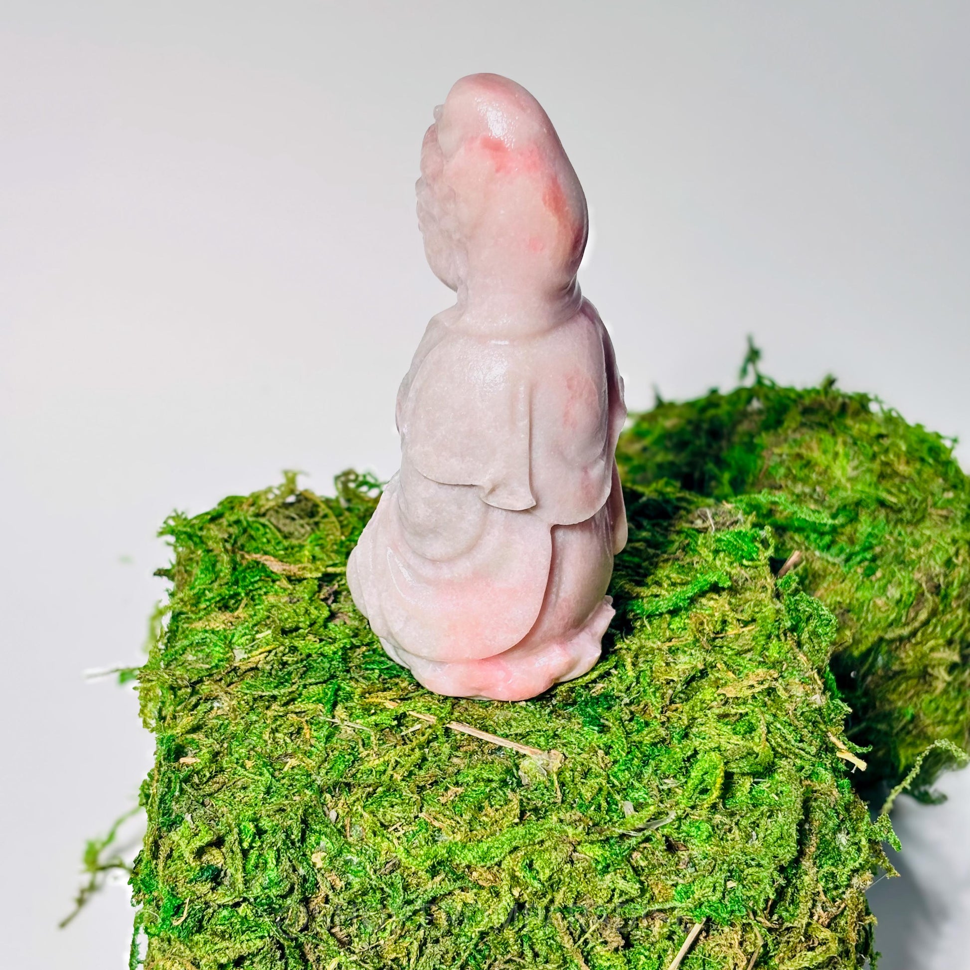 Guanyin Pink Opal Deity Stone Statue: Goddess of Mercy and Compassion