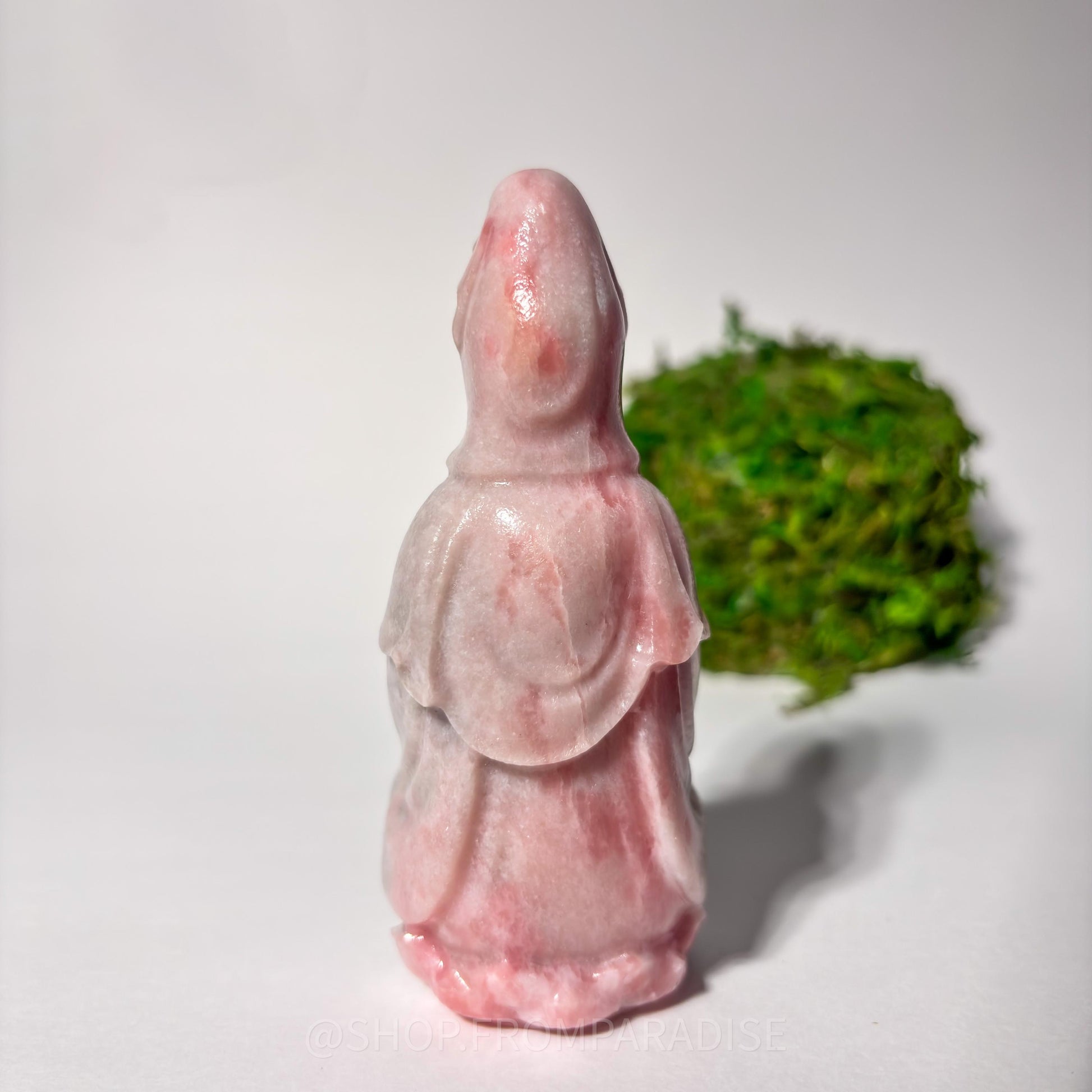 Guanyin Pink Opal Deity Stone Statue: Goddess of Mercy and Compassion