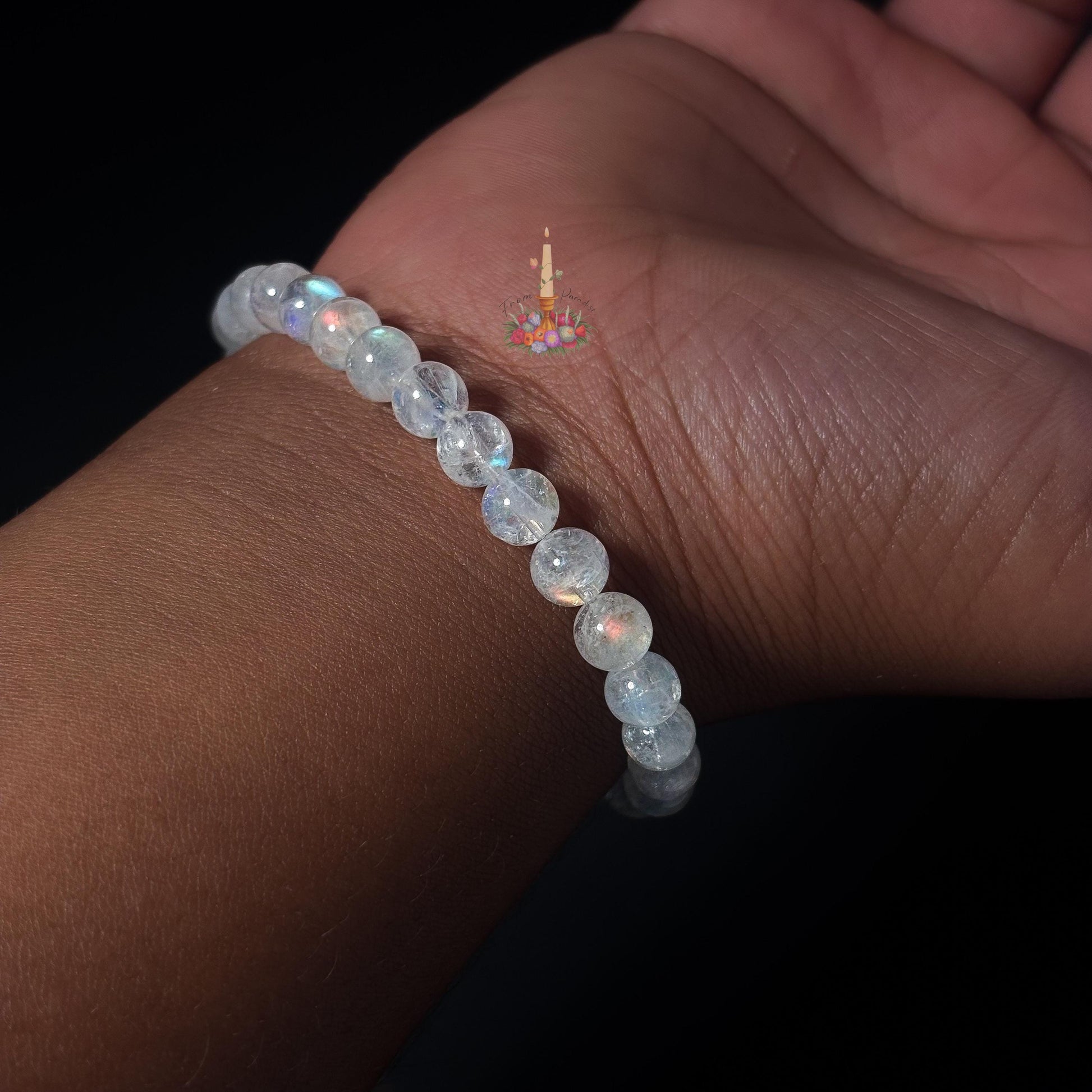 Madagascar Moonstone Rainbow Crystal Bead Bracelet: Stone for Intuition and Femininity