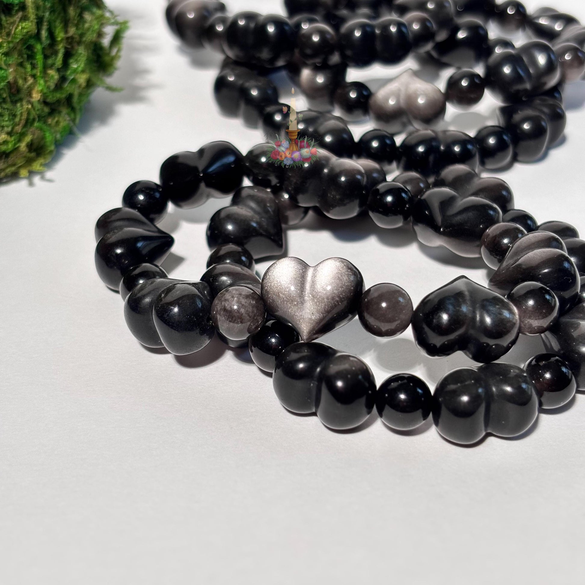 Silver Obsidian Motif Bracelet | Heart Shaped