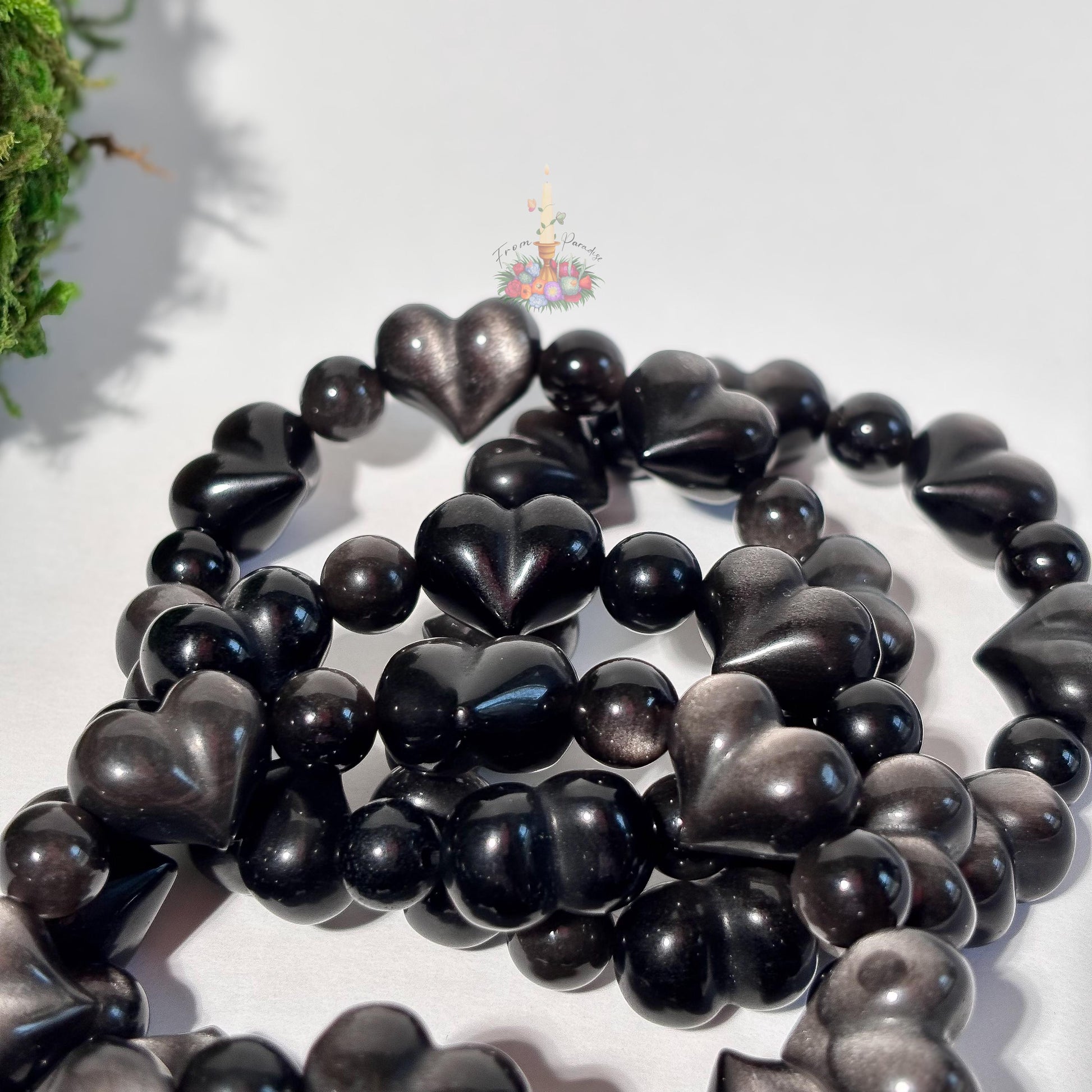 Silver Obsidian Motif Bracelet | Heart Shaped