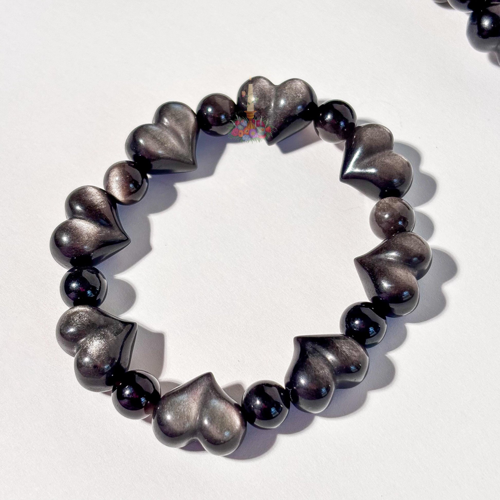 Silver Obsidian Motif Bracelet | Heart Shaped